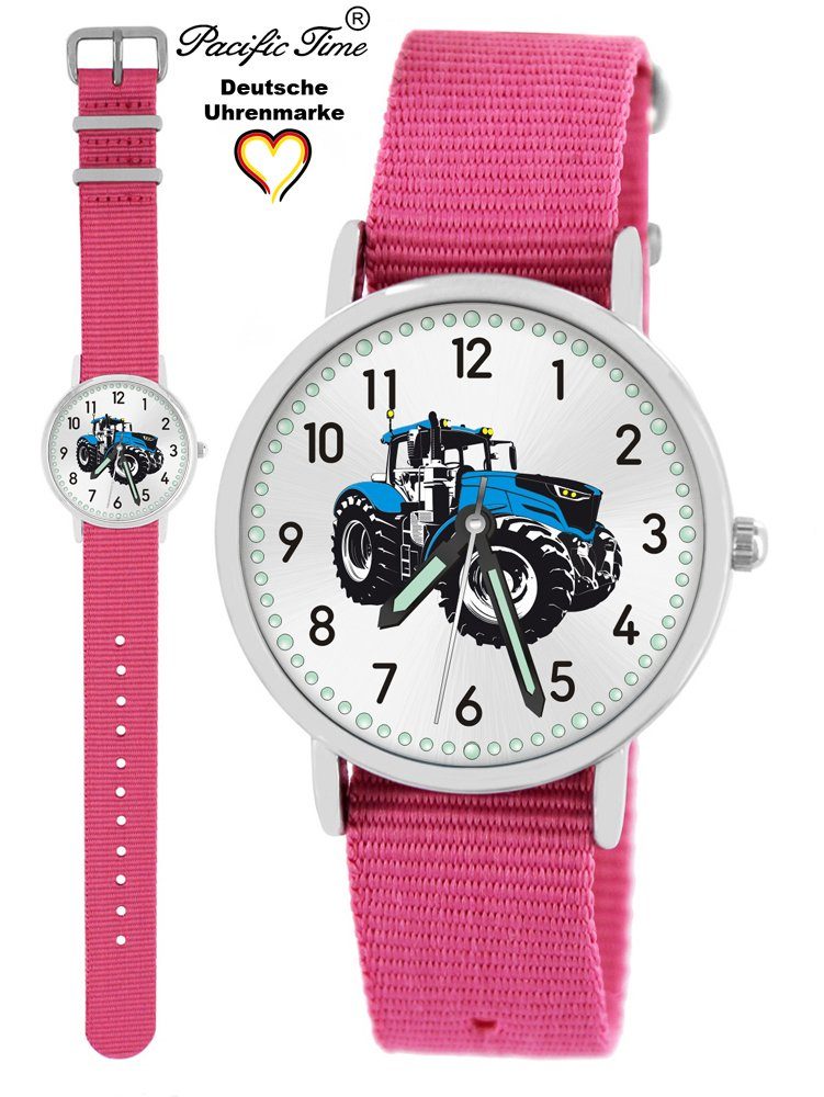 Pacific Time Quarzuhr Kinder Armbanduhr Traktor blau Wechselarmband, Mix und Match Design - Gratis Versand rosa