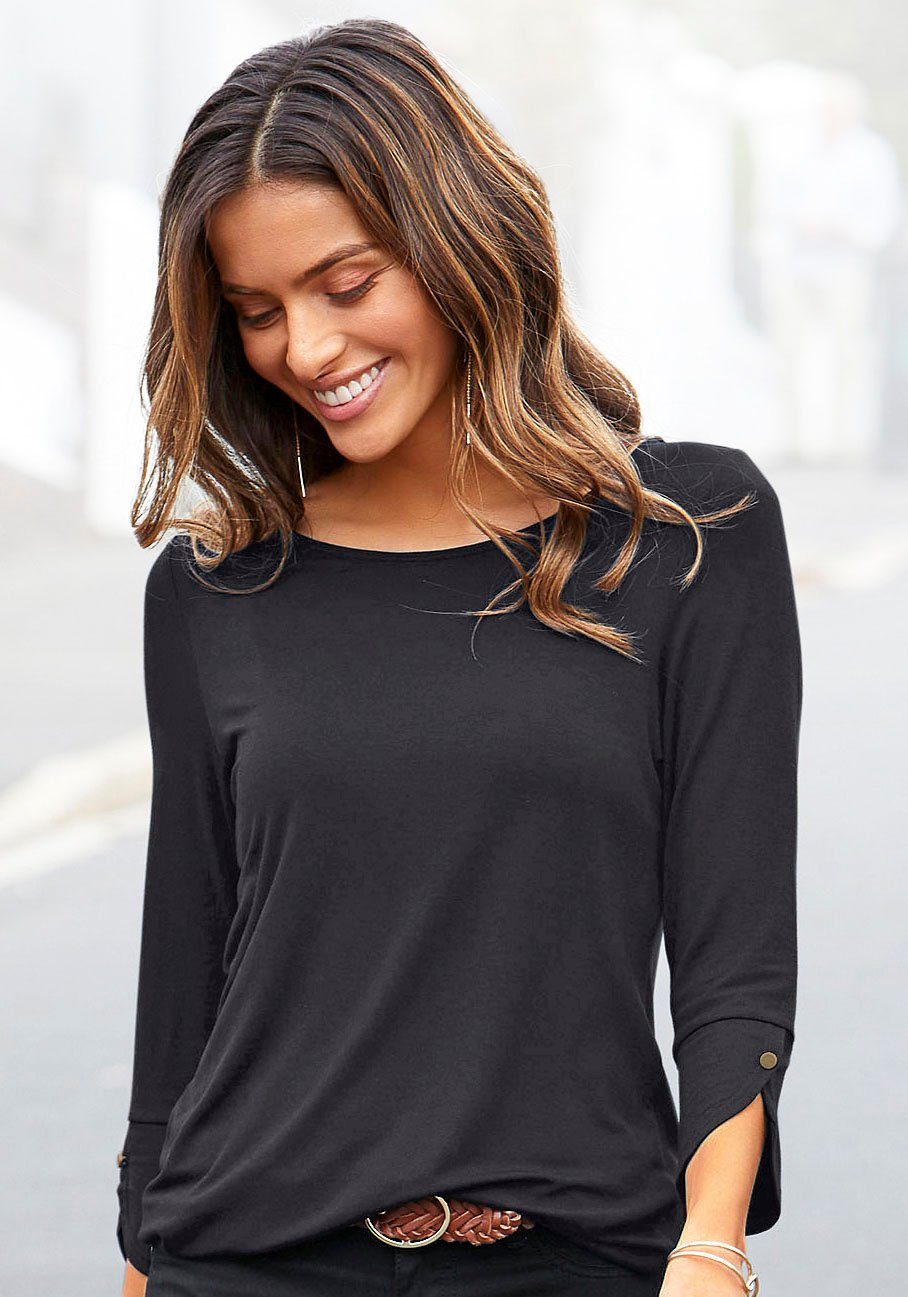 3/4-Arm-Shirt mit Manschetten und goldfarbenen Knöpfen