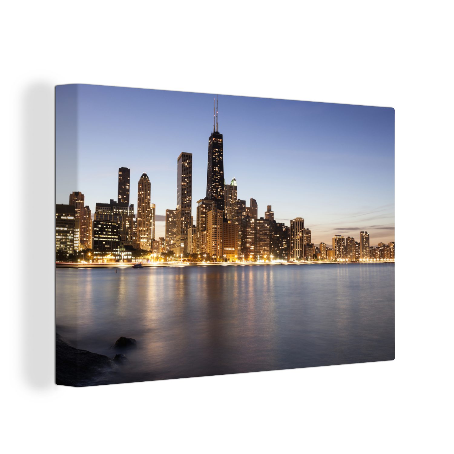 OneMillionCanvasses® Leinwandbild Chicago - Skyline - Wasser, (1 St), Wandbild Leinwandbilder, Aufhängefertig, Wanddeko, 30x20 cm