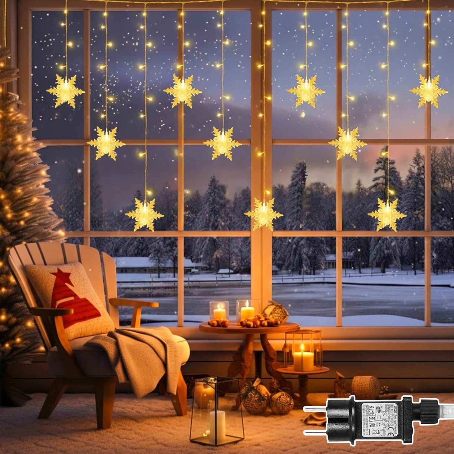 SERBASIC LED-Lichterkette Innen, LED Schneeflocke Lichtervorhang, Weihnacht günstig online kaufen