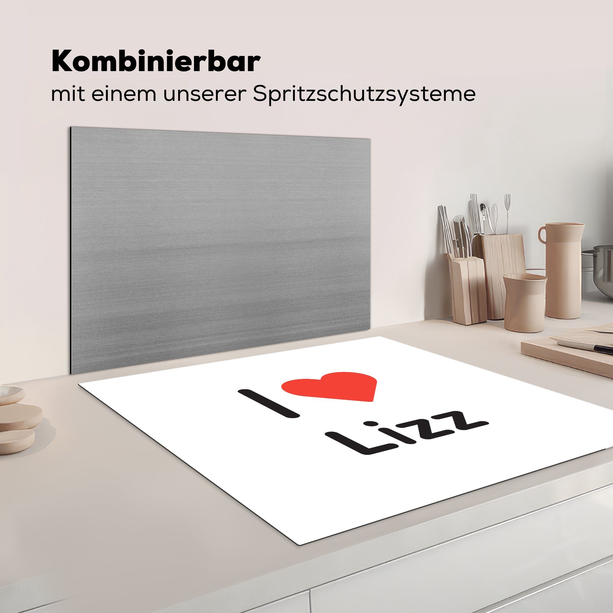 - Lizz MuchoWow küche Ich - cm, tlg), für Arbeitsplatte Herdblende-/Abdeckplatte liebe Vinyl, (1 Ceranfeldabdeckung, 78x78 Girl,