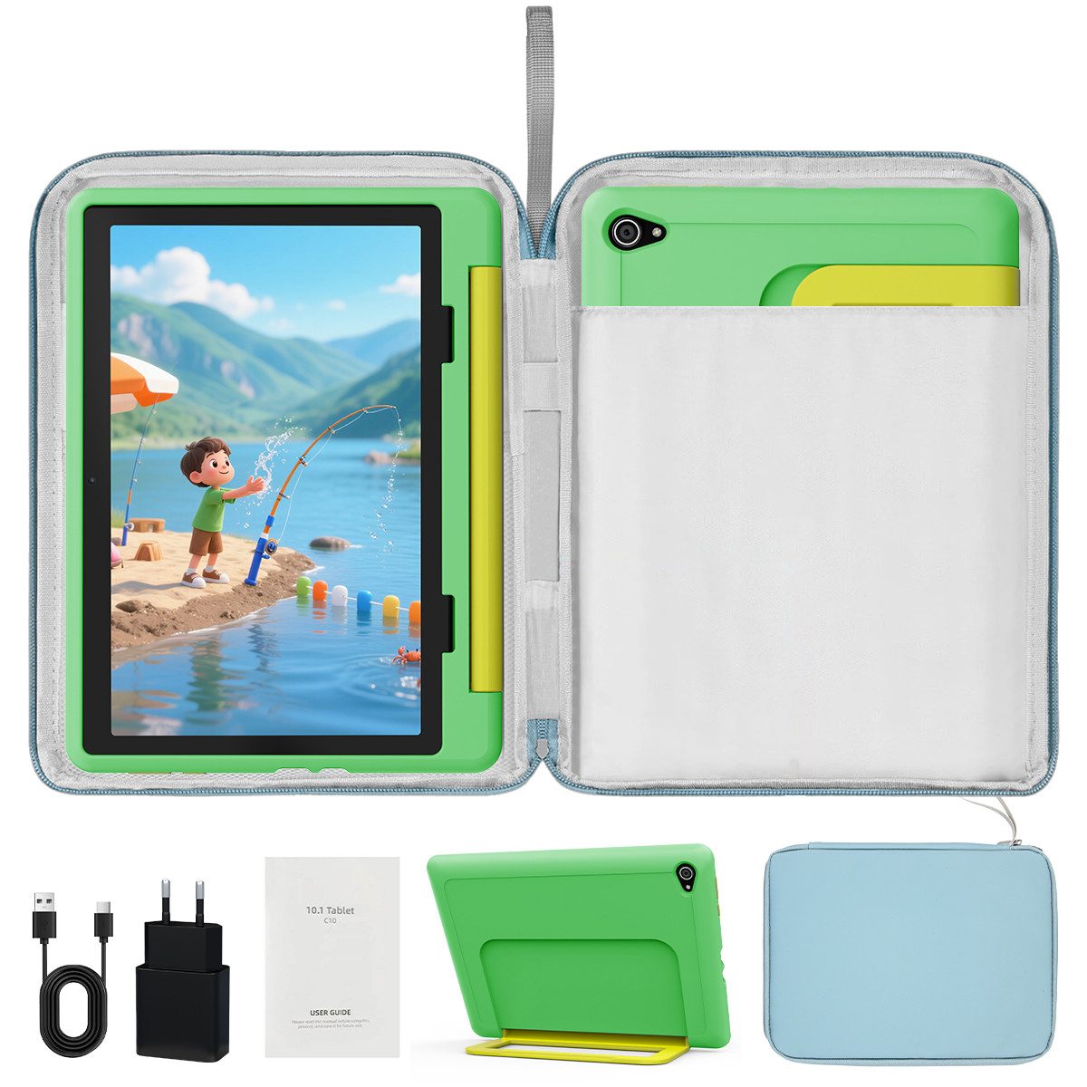 BUFO 10 Zoll Android 16, 24(3+21)GB RAM+64GB, 1280x800 HD IPS, Kinder Tablet (10", 64 GB, Android 16, WiFi 6, Robuste Schutzhülle, Vorinstallierte Lernapps, GMS-Zertifizierung)