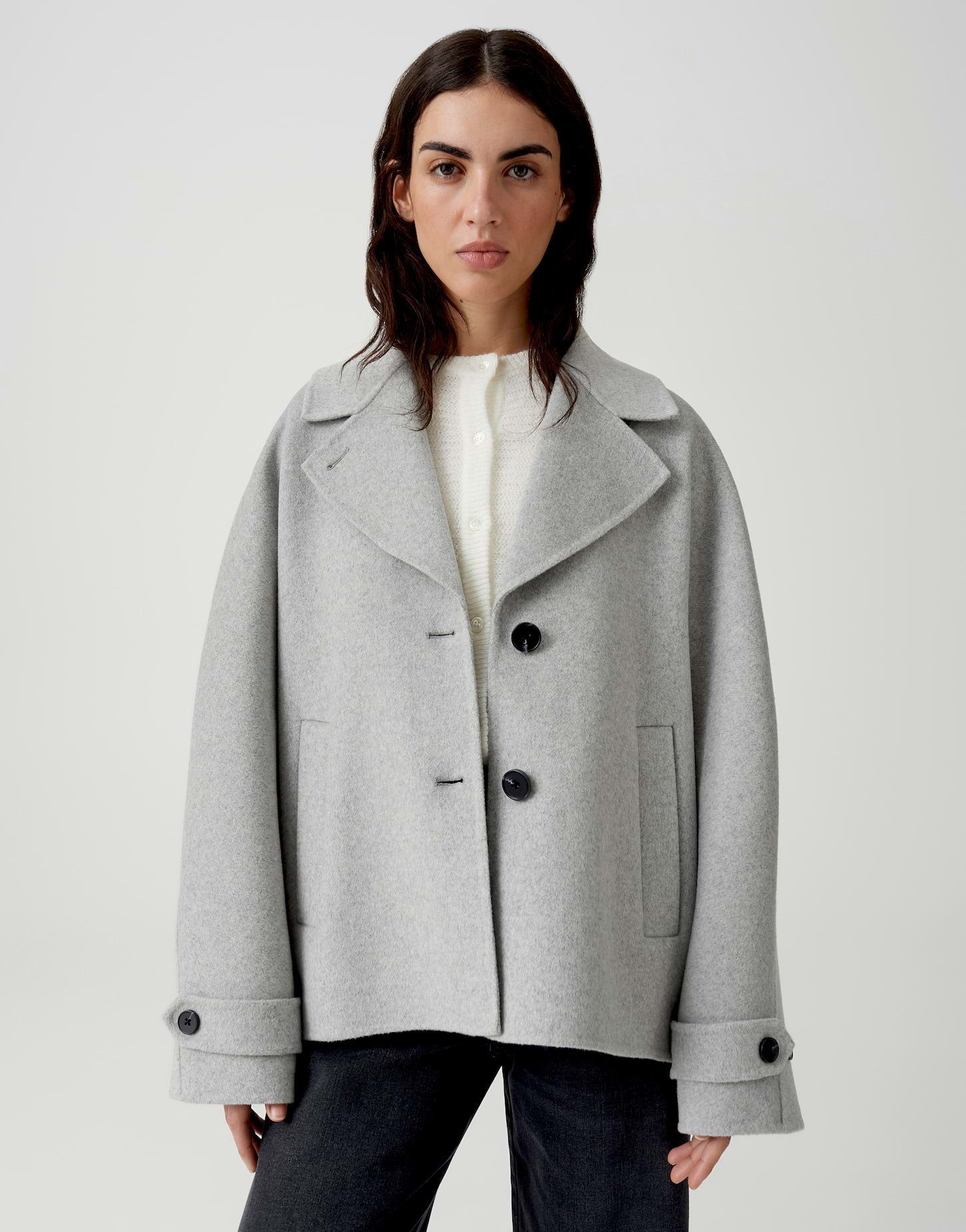 OPUS Wolljacke aus doppellagige Wollqualität Loose Fit Riegel an der Manschette