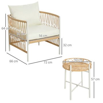 Outsunny Gartenlounge-Set Rattan Gartenmöbel-Set Gartengarnitur mit 2 Gartenstühle, Couchtisch, (Sitzgarnitur, 3-tlg., Balkonmöbel-Set), für Balkon, Terrasse, Gelb+Creme