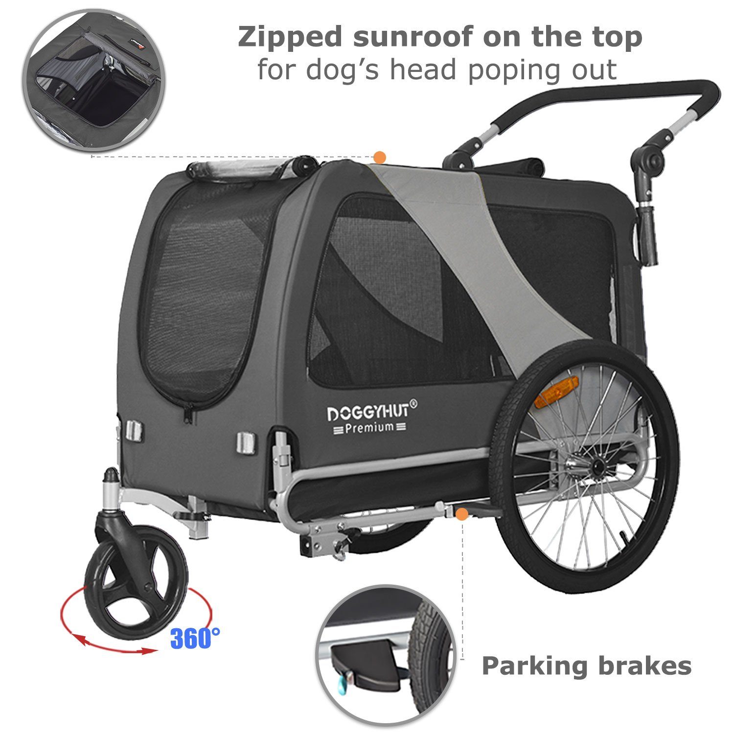 TIGGO Fahrradhundeanhänger DOGGYHUT® XL Hundefahrradanhänger & Jogger Fahrradanhänger, Geeignet für große Hunde - Maximale Schulterhöhe des Hundes: 60 cm