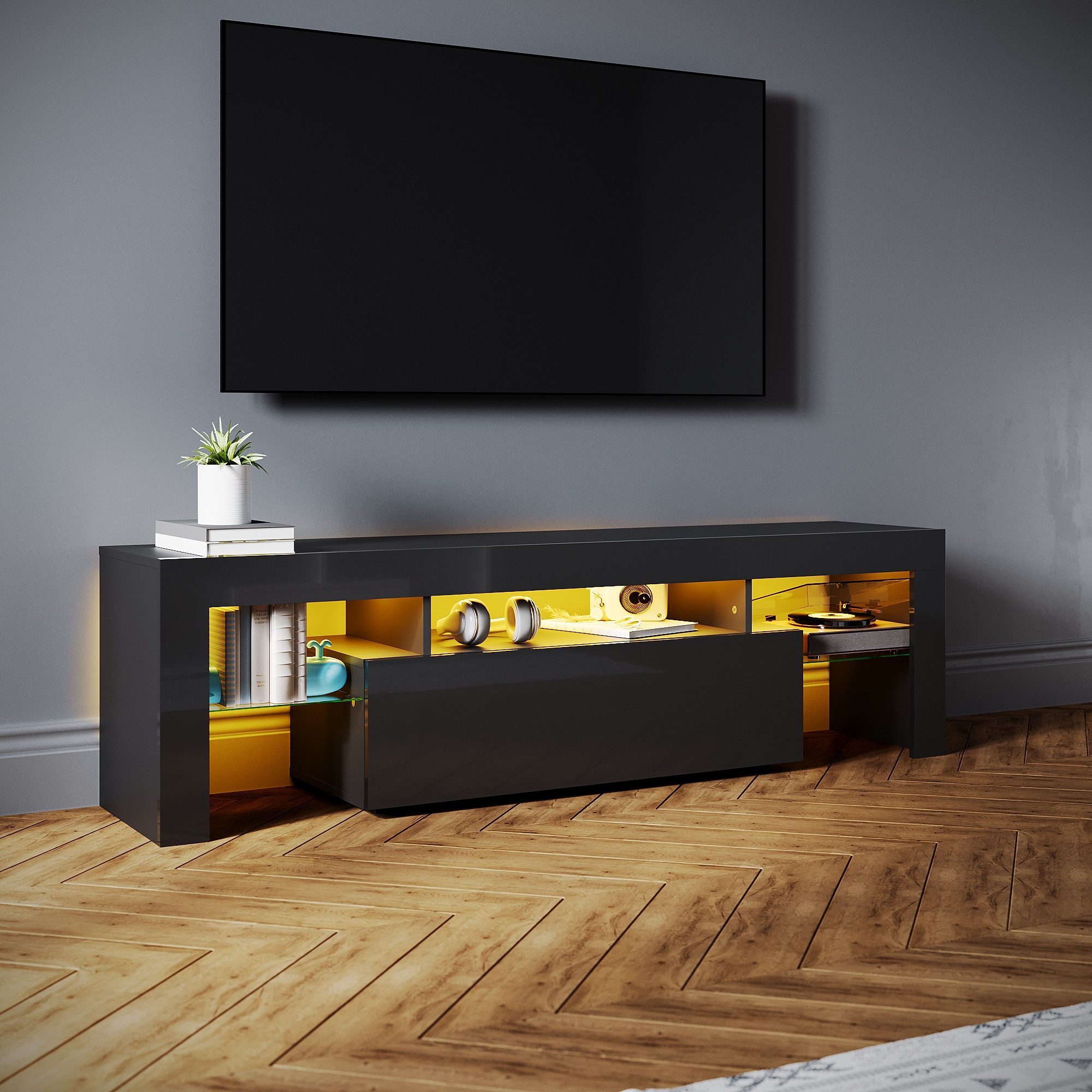 SONNI Lowboard Lowboard 160 cm Breite, Modern in Weiß & Schwarz, LED-Lichte günstig online kaufen