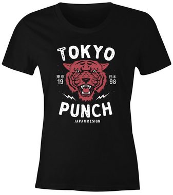 Neverless Print-Shirt Damen T-Shirt Tigerkopf Print Vintage Style Japan Design Tokio Punch Schriftzug Fashion Streetstyle Slim Fit Neverless® mit Print