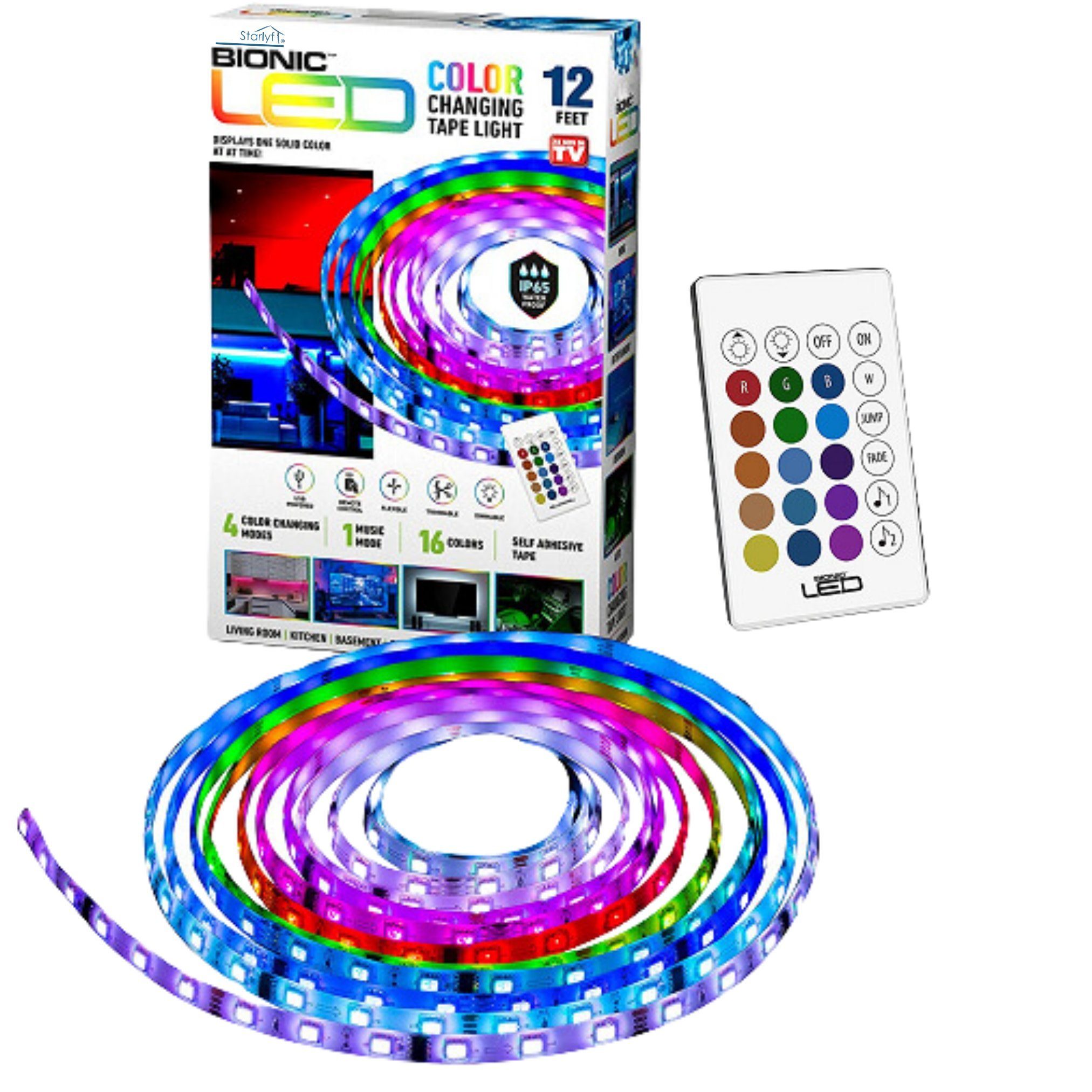 Starlyf LED Stripe Bionic LED Lichterkette, LED Lichtband, Farbwechsel  Leiste, 16 Farben, 4 Modi, Fernbedienung