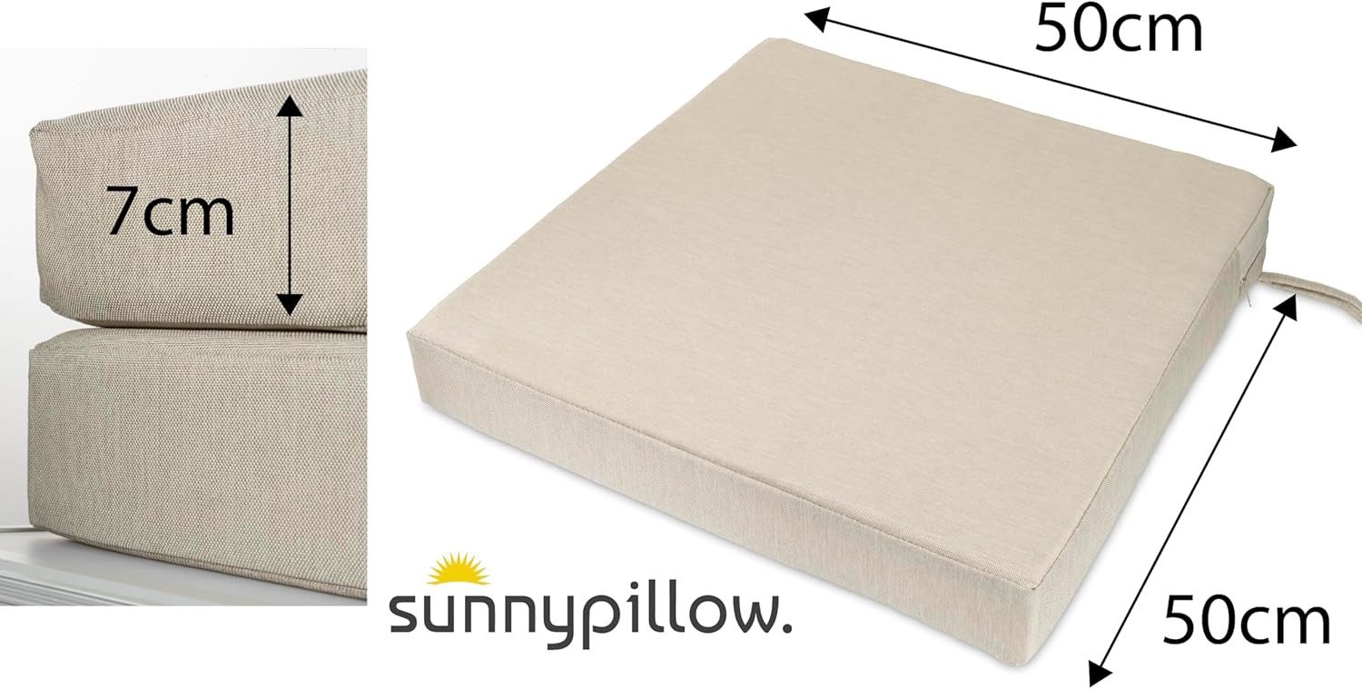 sunnypillow Stuhlkissen 2er Set Stuhlkissen mit Bändern "HAVANA" viele Farben zur Auswahl, Ecru