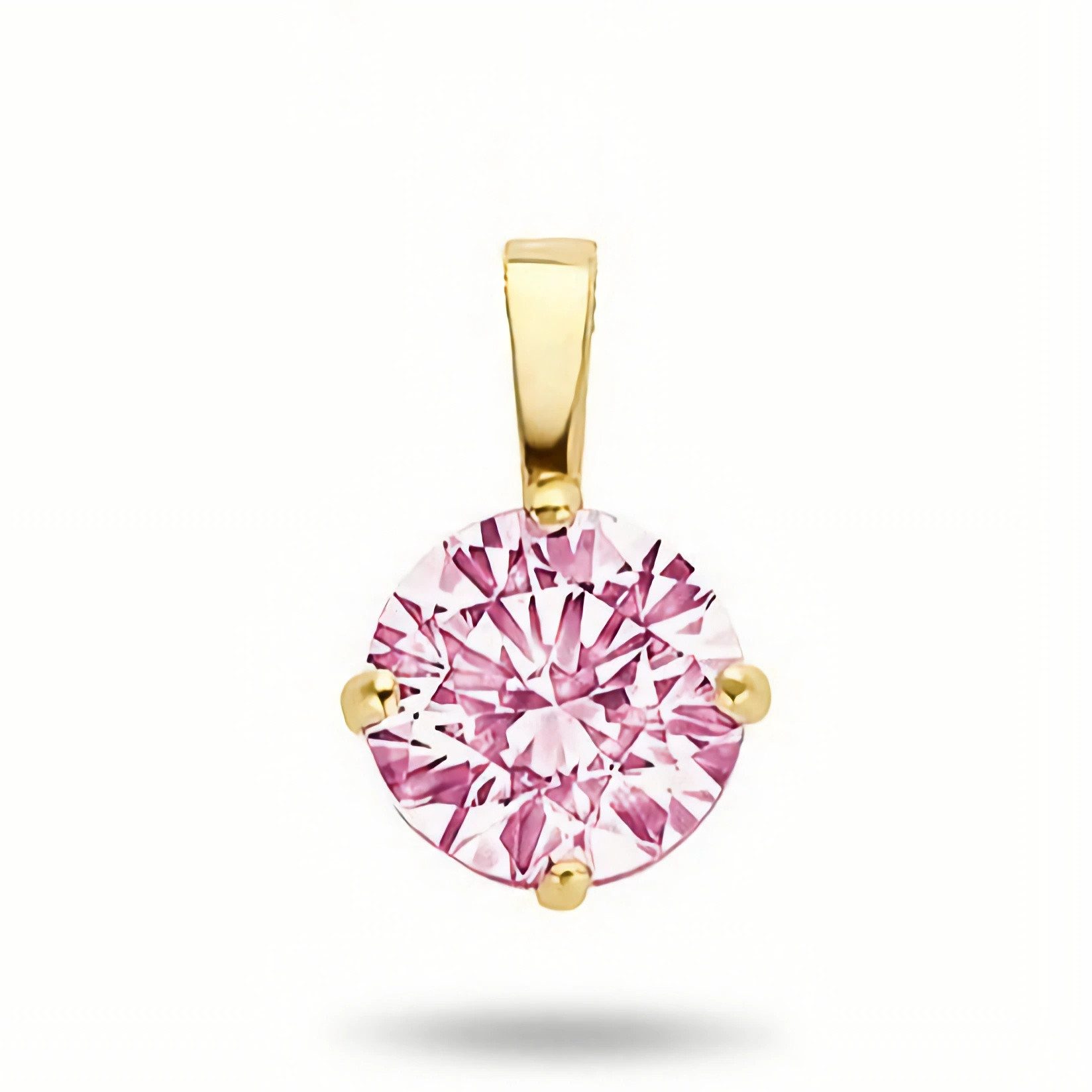 NICEANDnoble Kettenanhänger 585er Gelbgold Kettenanhänger Zirkonia rund 4 mm rosafarben