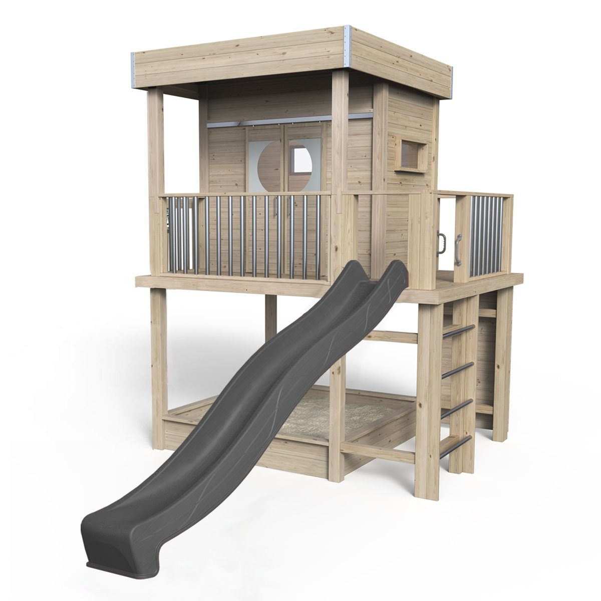 SCHEFFER Outdoor Toys Spielturm Stelzenhaus Karl 650, Höchste Flexibiliät  durch auswechselbare Leiter, Kletterwand und Rutsche