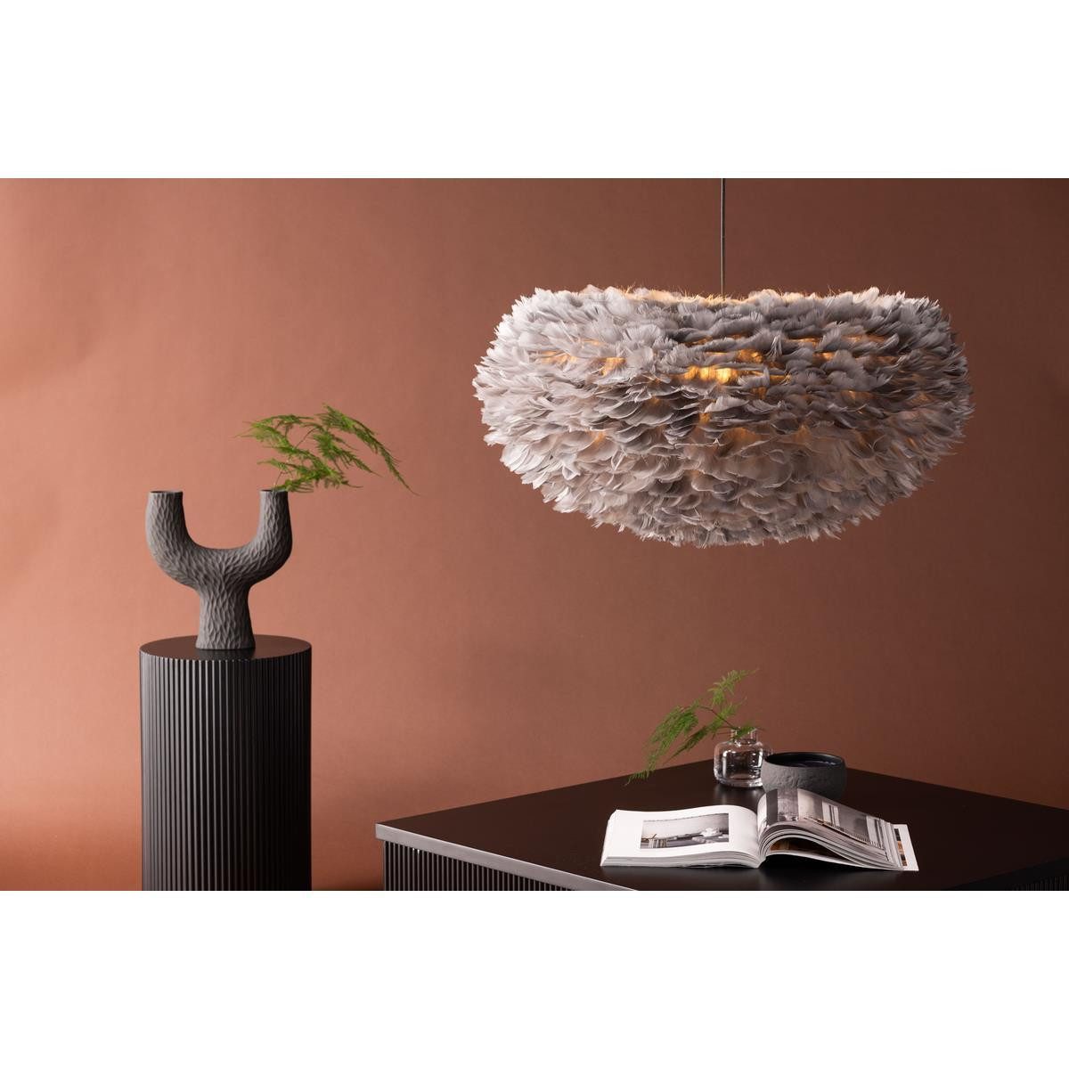 BOURGH Lampenschirm NICI Feder Lampe 75x75cm - Hängeleuchte / Pendelleuchte in grau, Lampenschirm aus Federn