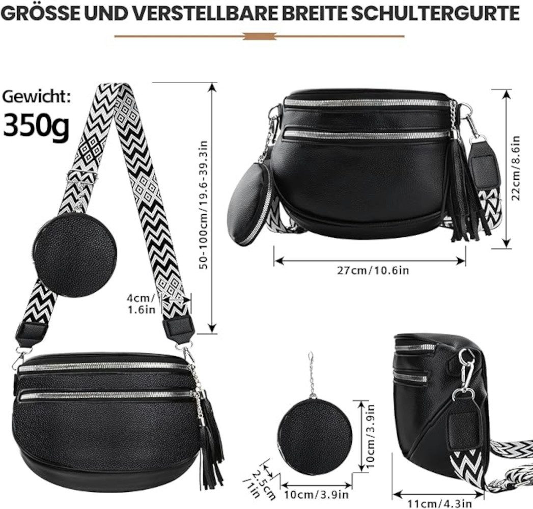 UE Stock Freizeittasche Moderne Crossbody Tasche Umhängetasche mit Münzgeldbörse - Schwarz, der perfekte Begleiter für jeden Tag
