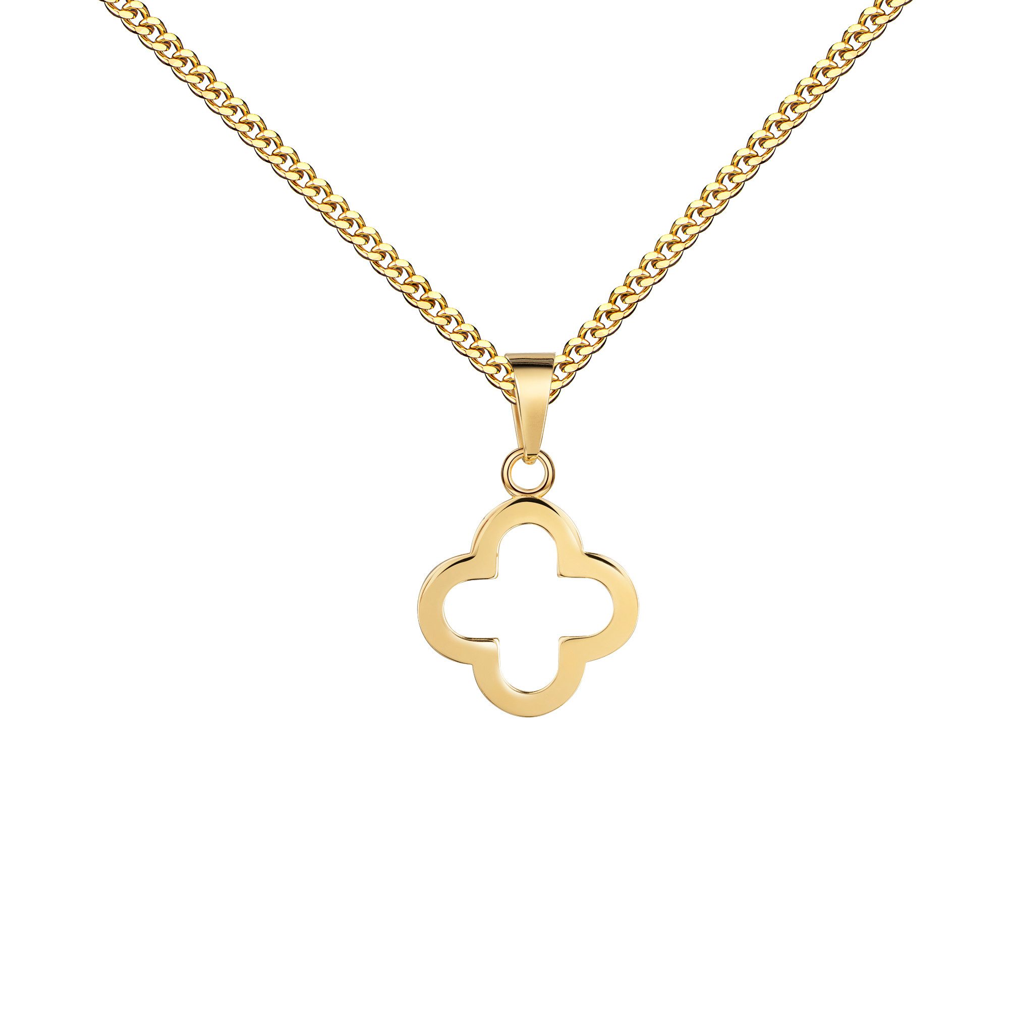 Kette mit Anhänger 333 Goldanhänger rundes Kleeblatt - Made in Germany