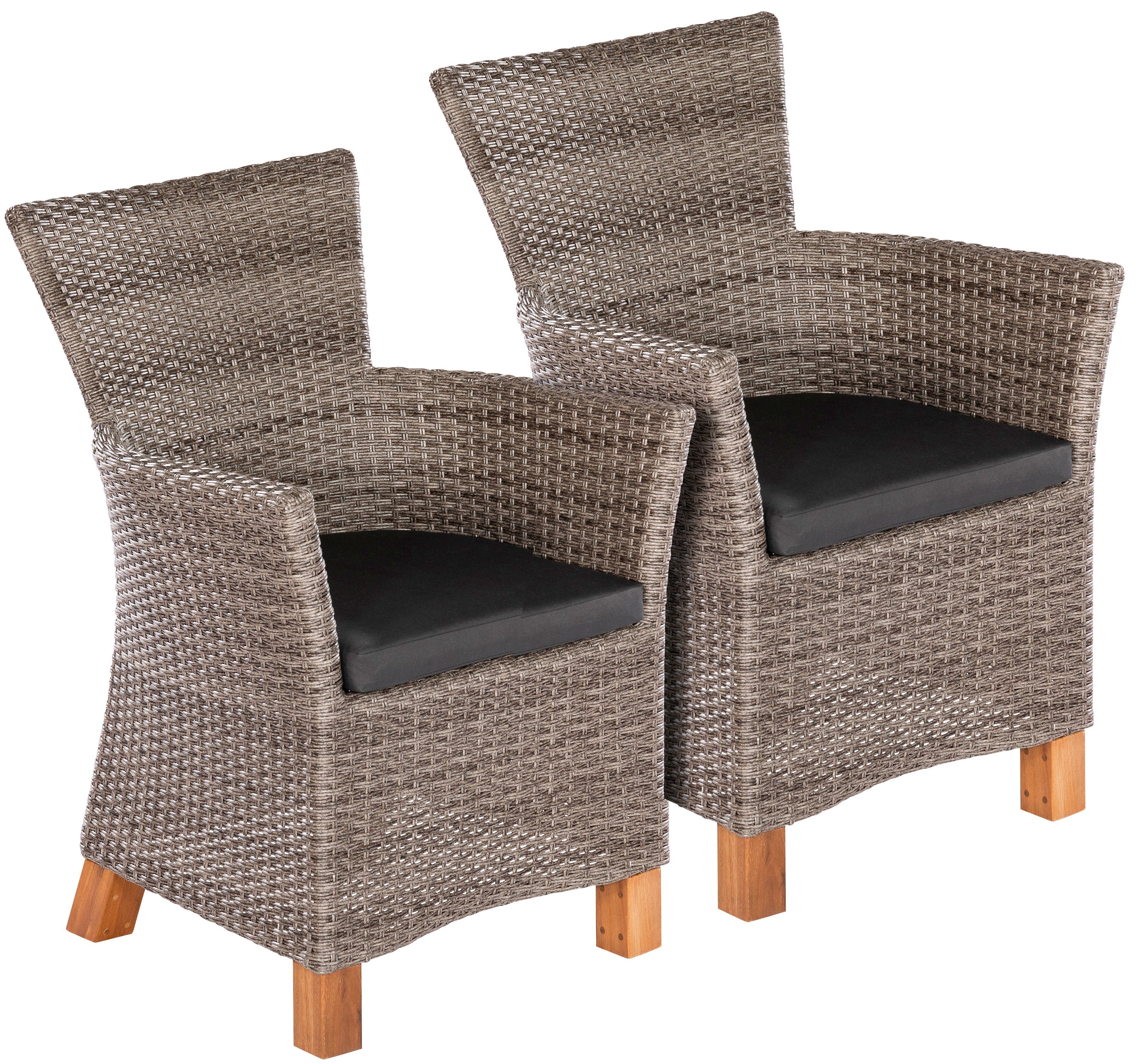 inkl. MERXX Gartensessel Polyrattan/Akazie, 2-St), (Set, 2er Auflage, grau-braun Set, Toskana