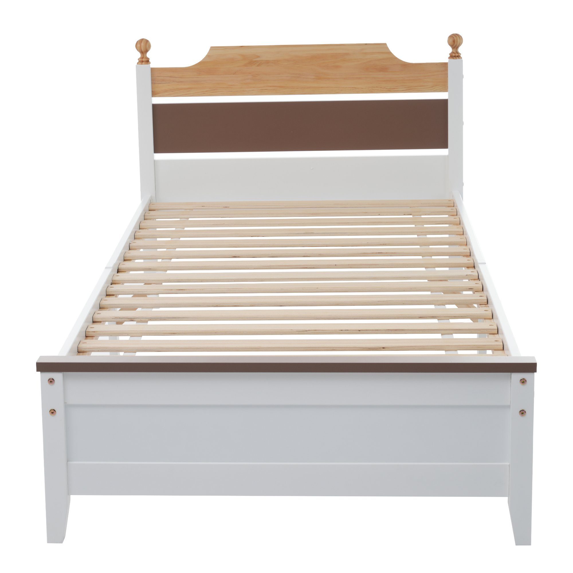 Flieks Massivholzbett, Einzelbett Kiefernholzbett mit Kopfteil und Lattenrost 90x200cm