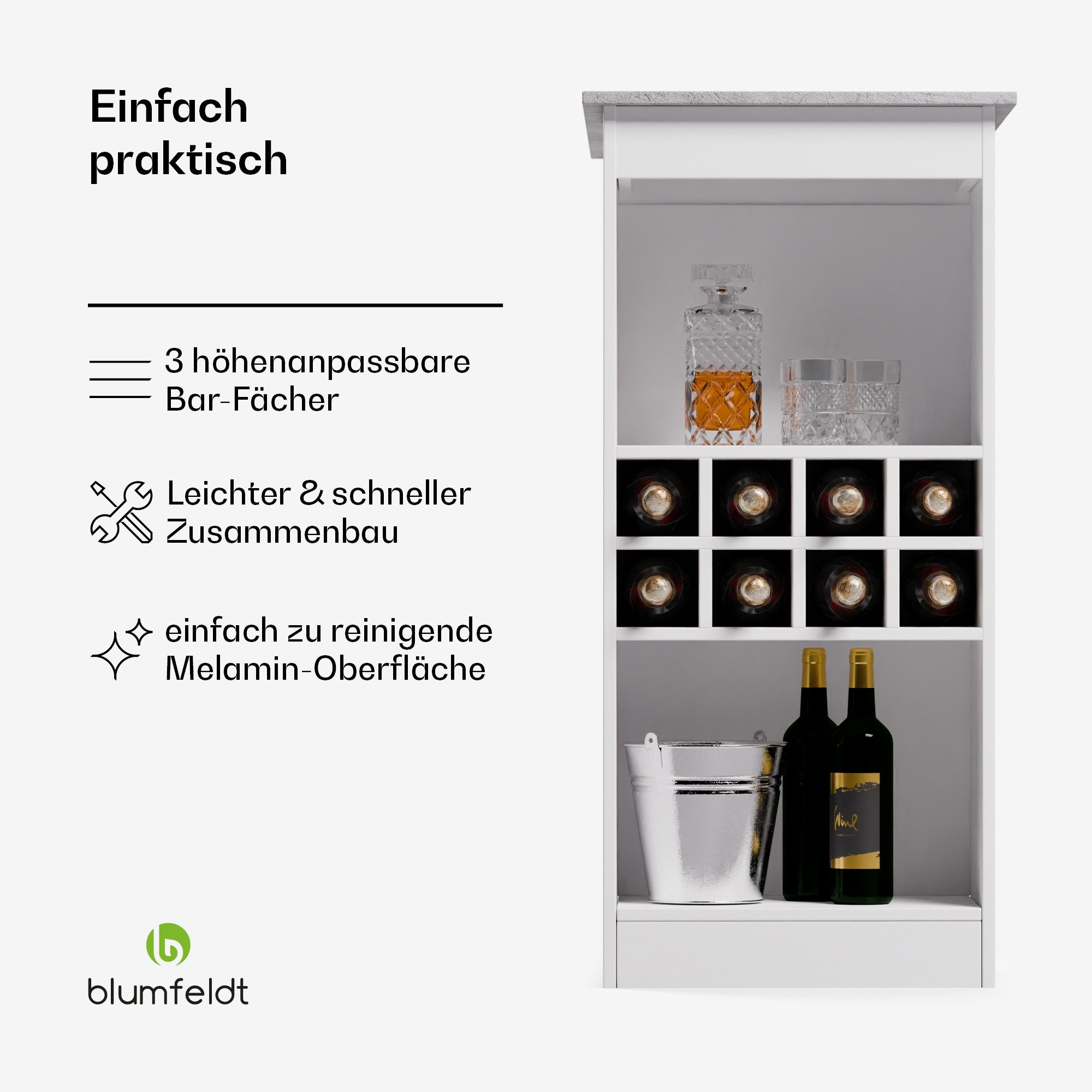 blumfeldt Couchtisch Bellshill (1 Tisch), Tresentisch Hausbar Küche Tisch höhenverstellbaren Fächern