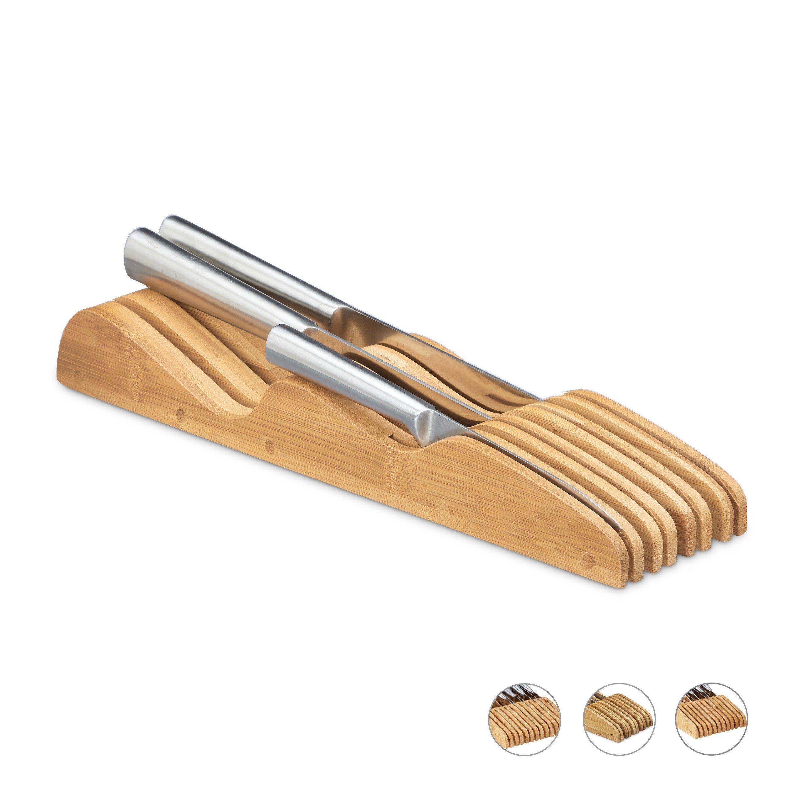 relaxdays Messerblock Bambus für Schublade, M