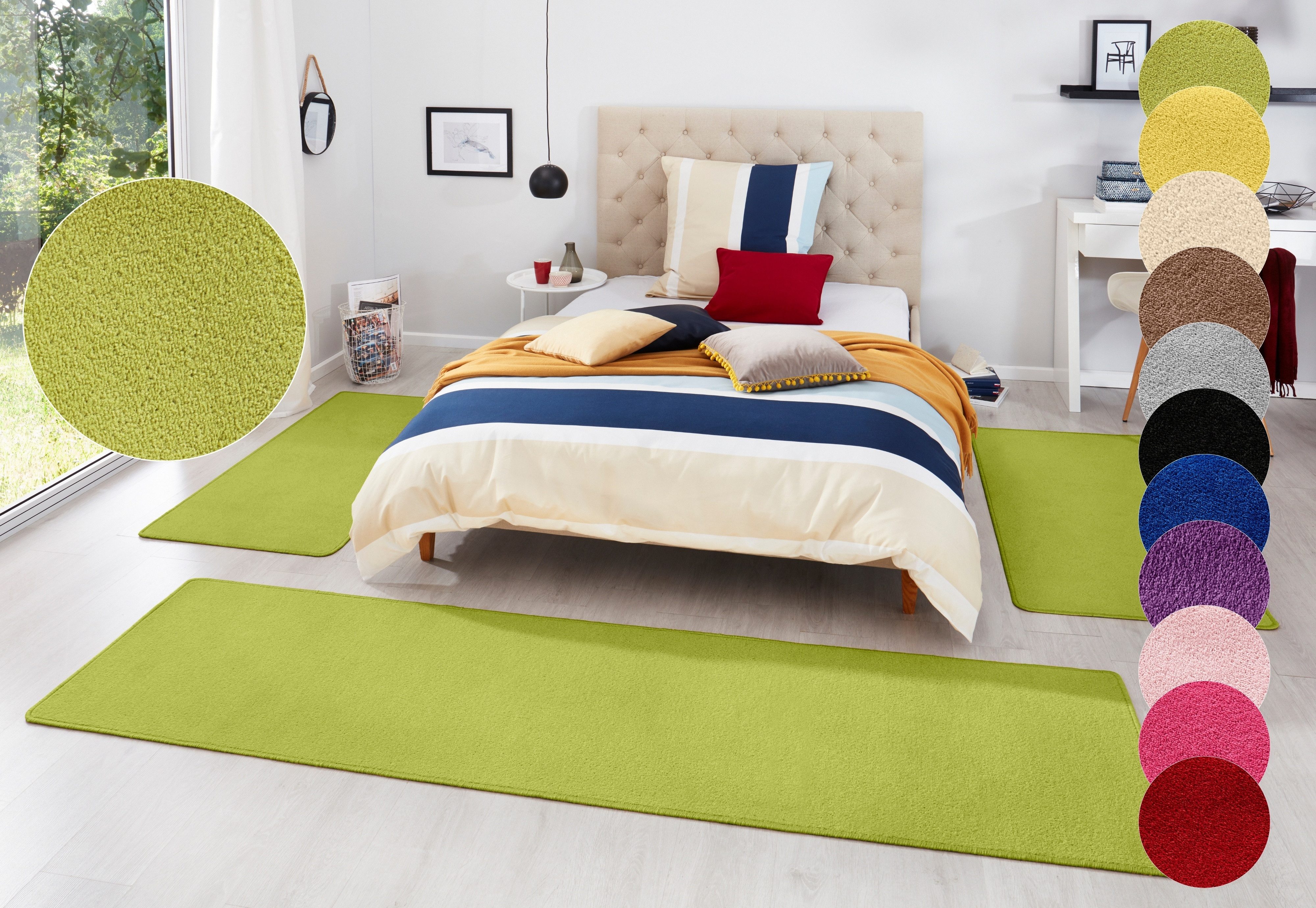 HANSE Home Bettumrandung Fancy, Höhe 7 mm, (3-tlg), Unifarben, Bettvorleger günstig online kaufen