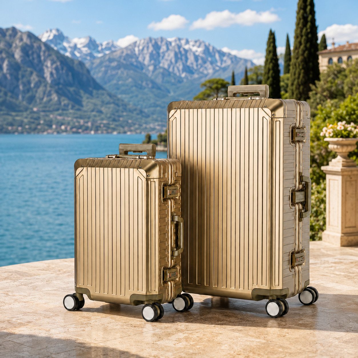 Travelhouse Kofferset 100% Aluminium TOKYO - verschiedene Farben, 4 Rollen, (2 tlg., S+XL), Zipperless - Kein Reißverschluss, TSA Zahlenschloss, Nassfach