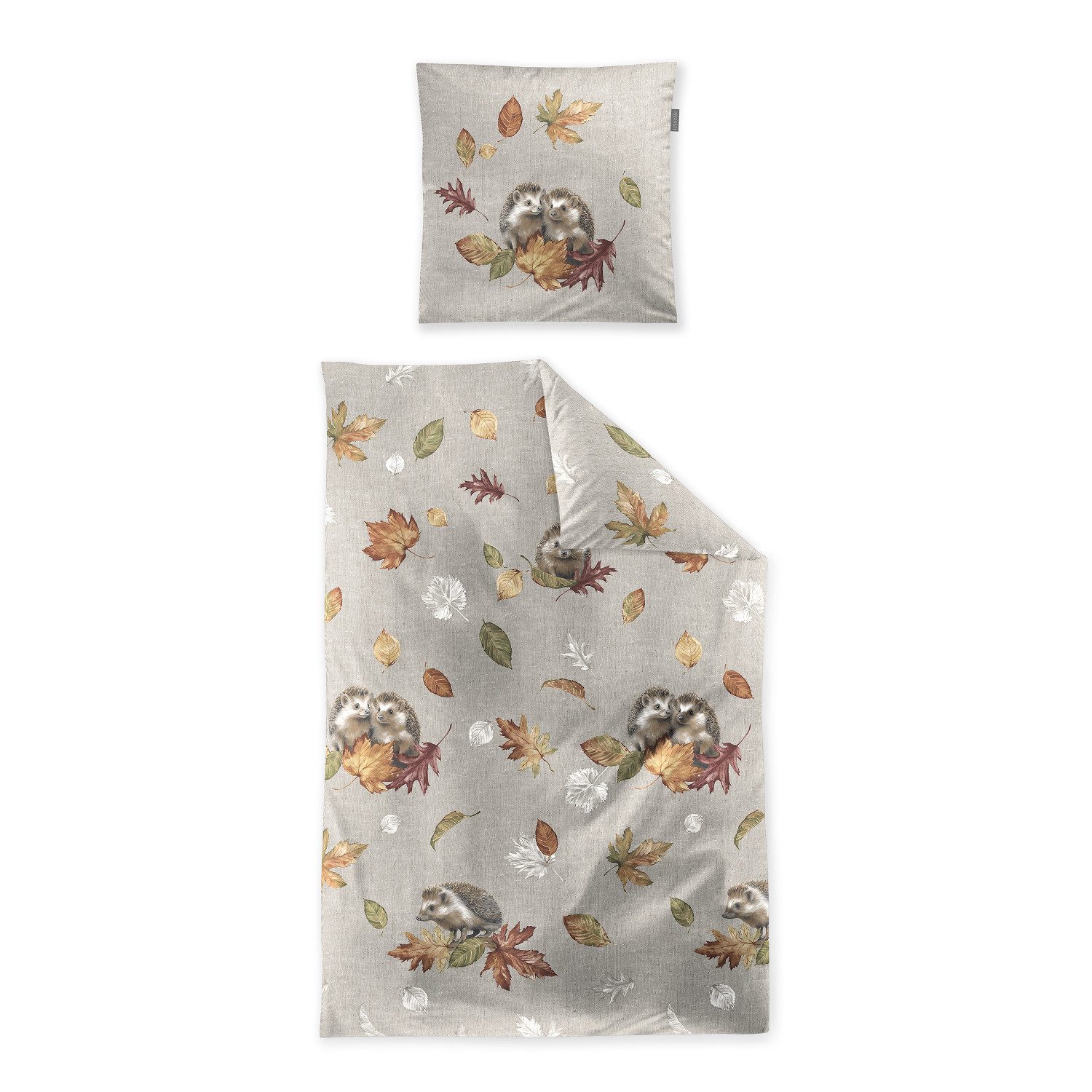 Irisette Bettwäsche Irisette Biber Bettwäsche Panda 8784-80 Igel Blätter natur 135x200, Edel Feinbiber, 2 teilig