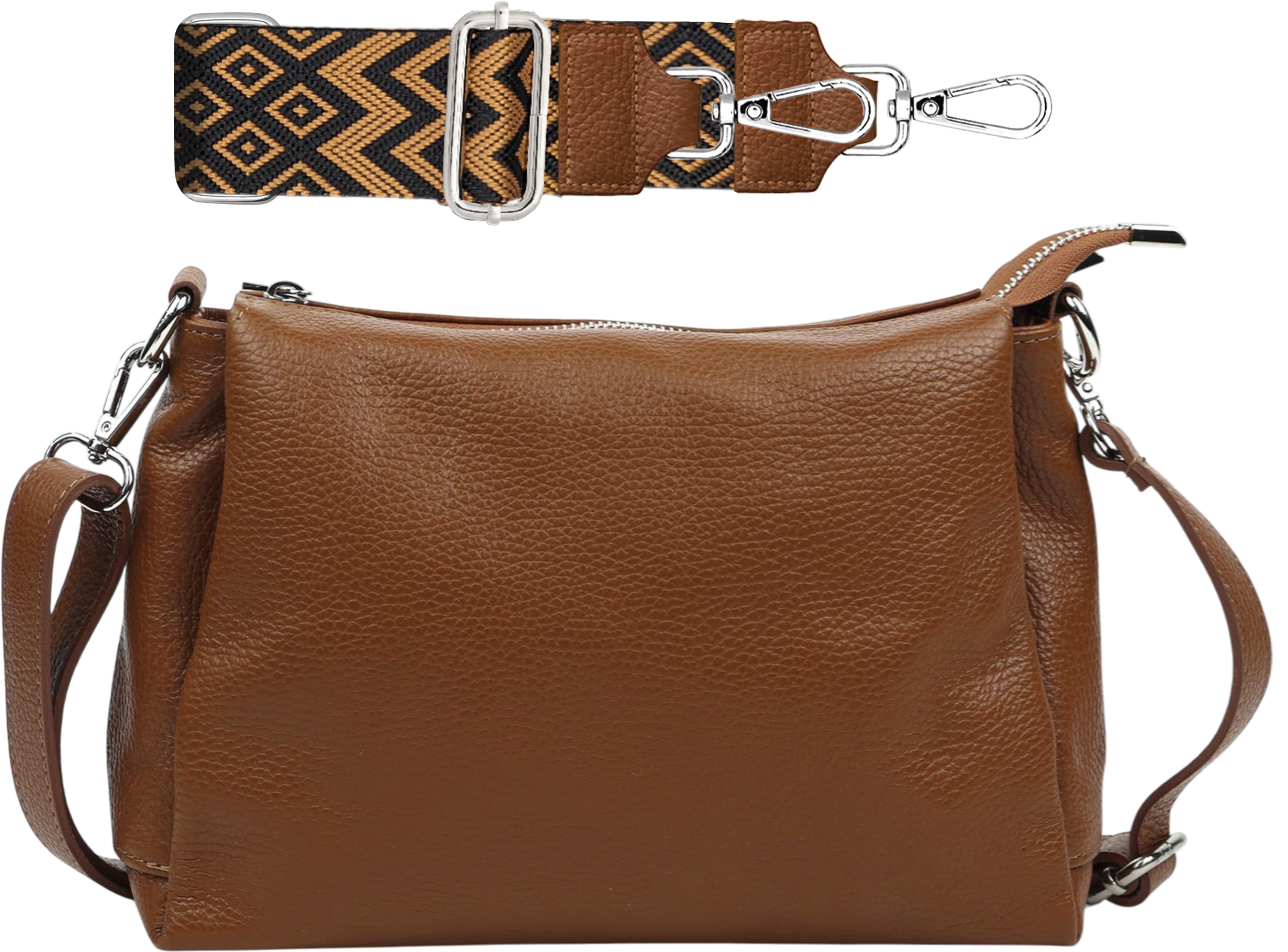 SEVA Schultertasche Crossbody Tasche Damen, Umhängetasche Frauen mit 3 Fächern (Echtleder, Hergestellt in Italien, Vielen Farben), Alltagstasche Damen groß, Kosmetiktasche Frauen