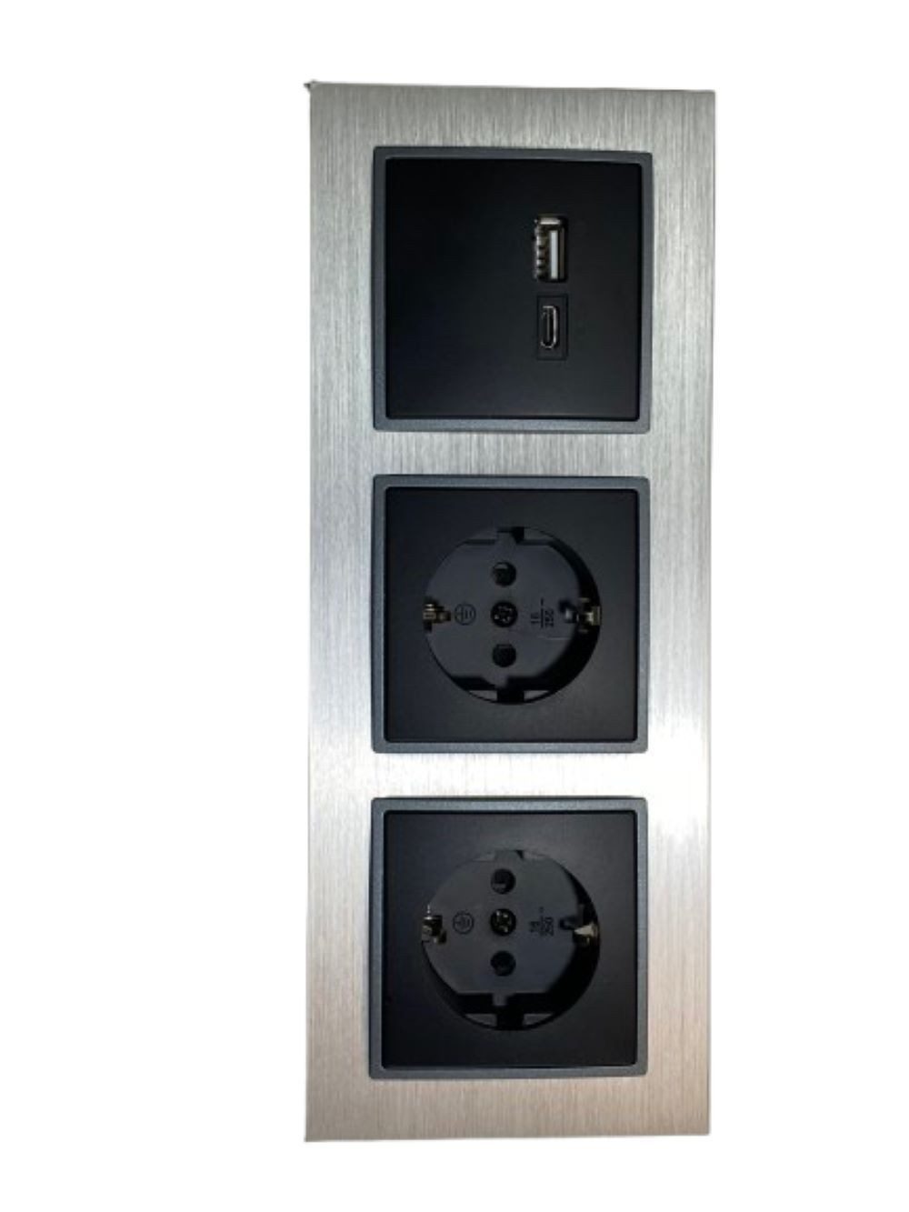 Lichtideen Schalter 2550 ABELKA ALU si/sw 2x Steckdose + USB-C 18W +USB-A (Taster, Schalter, Anennendose, Steckdose mit USB lieferbar)
