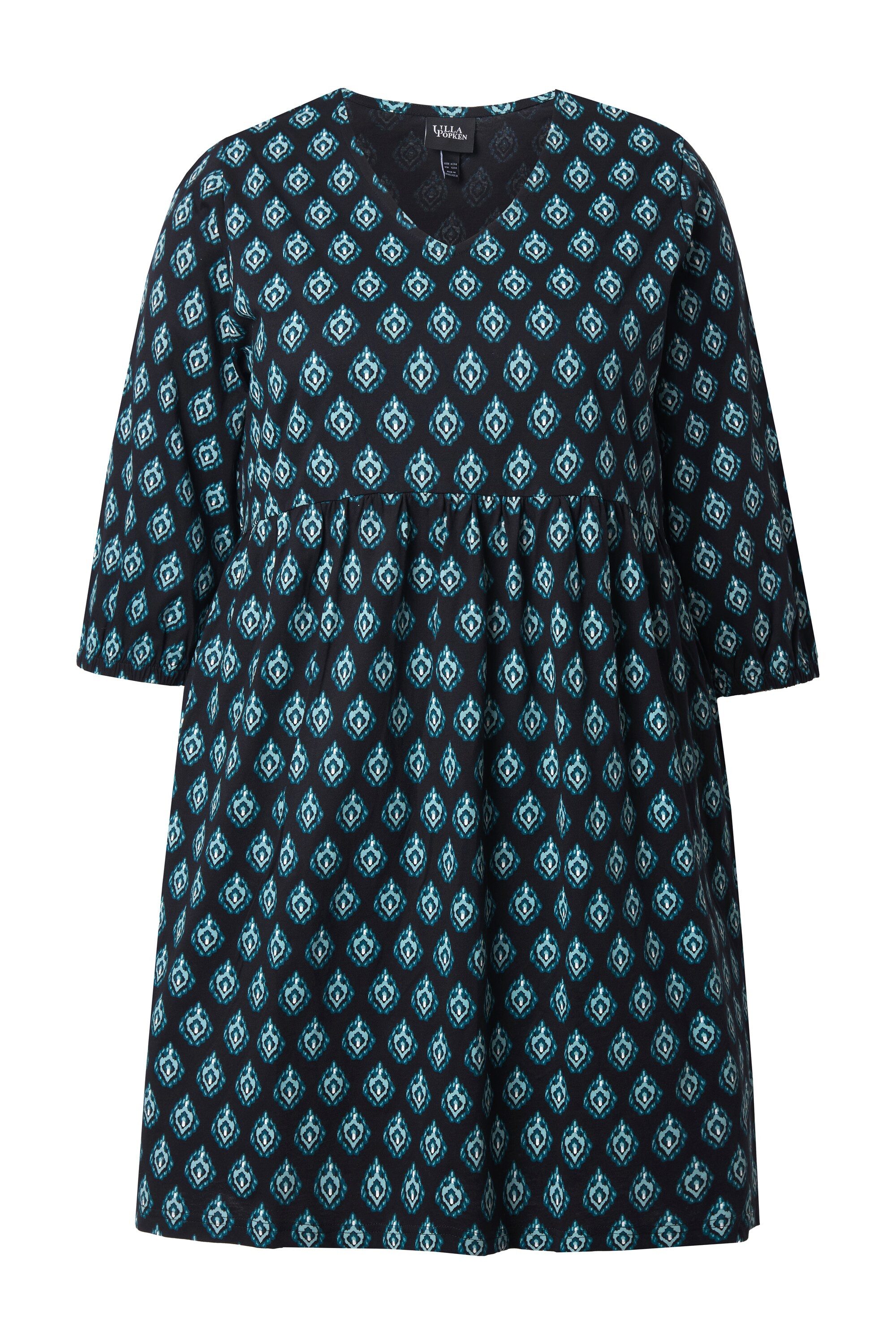 Ulla Popken Jerseykleid Jerseykleid A-Linie V-Ausschnitt 3/4-Arm günstig online kaufen