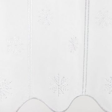 Scheibengardine Weihnachtsgardine Scheibengardine Winter Weihnachten Bistrogardine Küchengardine 971 Weiß Silber Schneeflocken, EXPERIENCE, Durchzuglöcher (1 St), halbtransparent, Voile, Lurexgarn