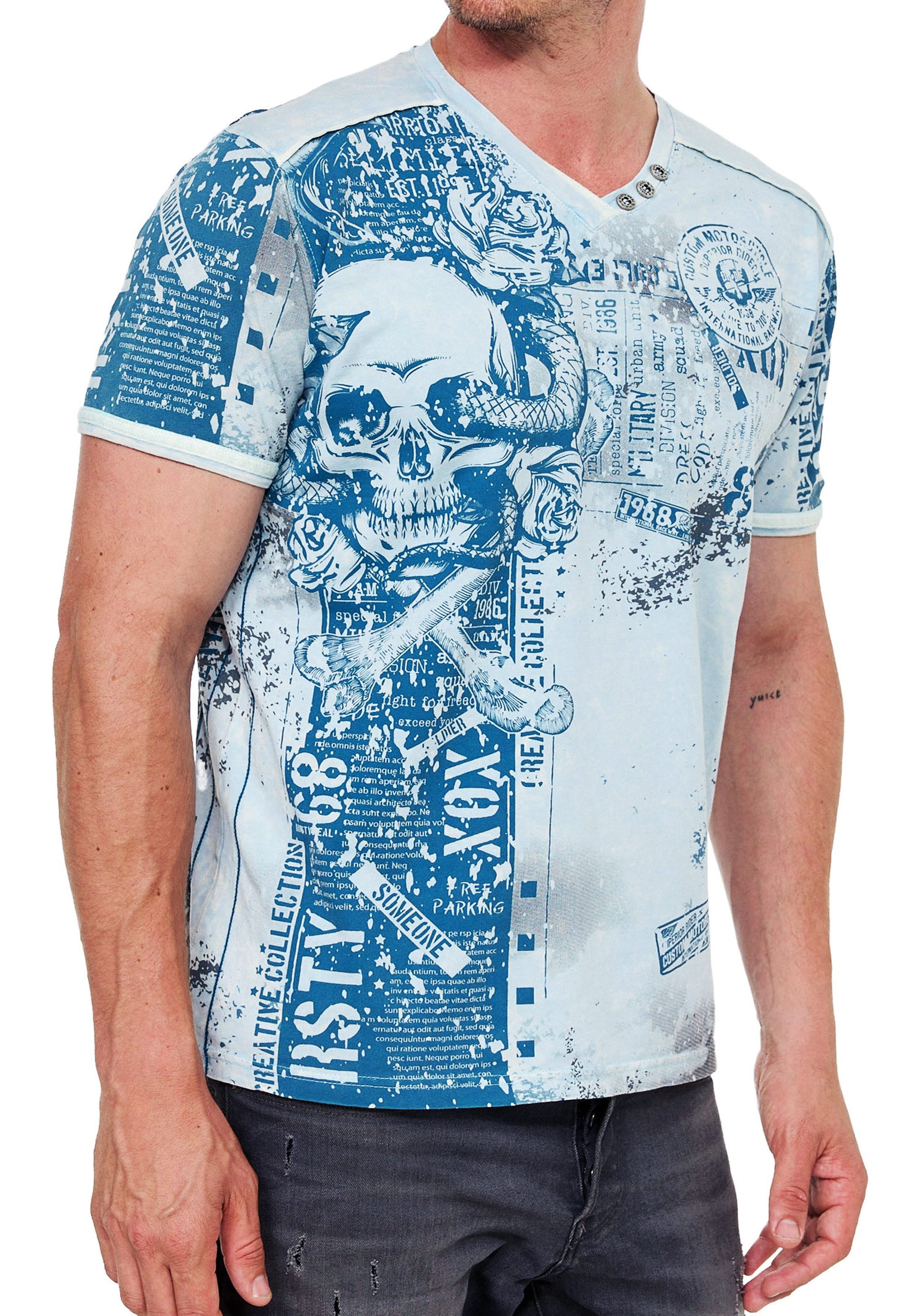 R-NEAL T-Shirt Designer Herren T-Shirt Verwaschen günstig online kaufen