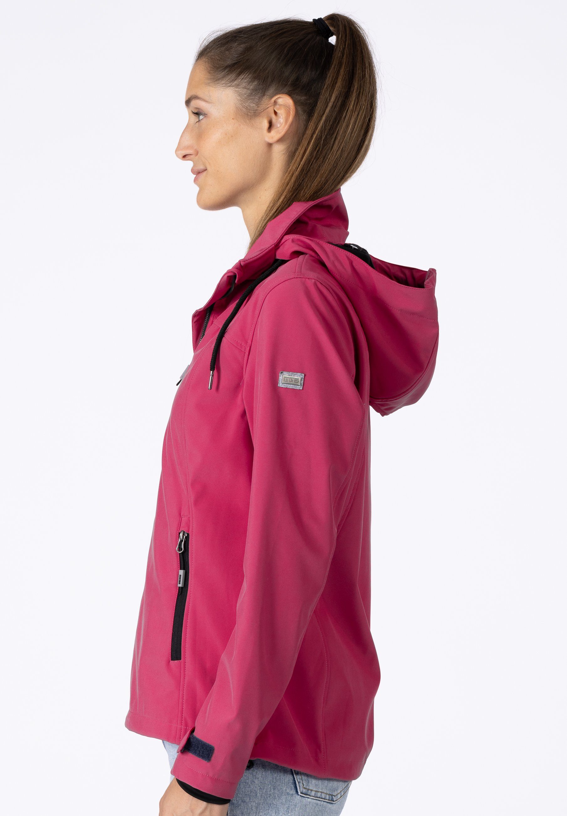 mit Kapuze, CS Großen Funktionsjacke, in Active Größen DEPROC SILA granita Softshelljacke Women Outdoorjacke, Wetterjacke auch