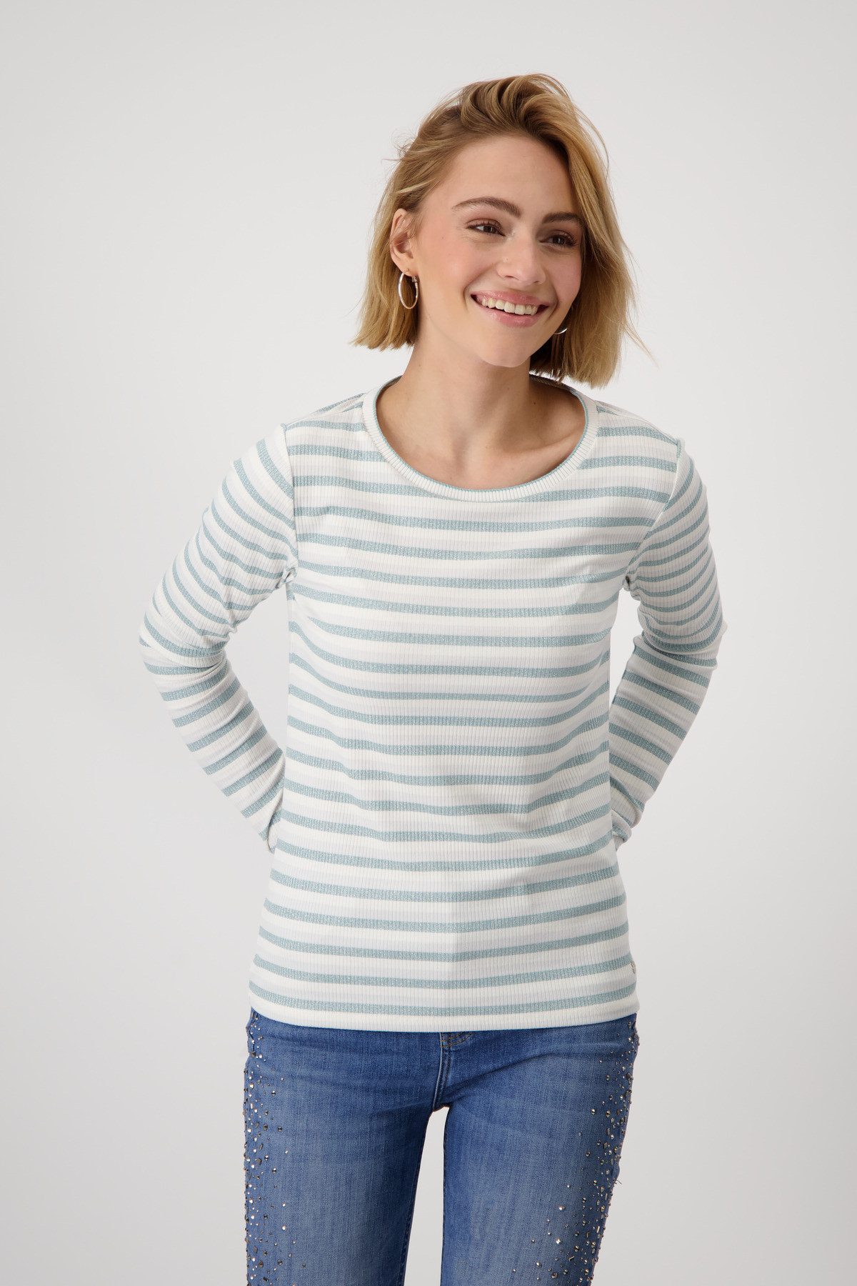 Monari Rundhalsshirt mit Streifen. Reduzierter Preis € 41,48. Unverbindliche Preisempfehlung € 69,99