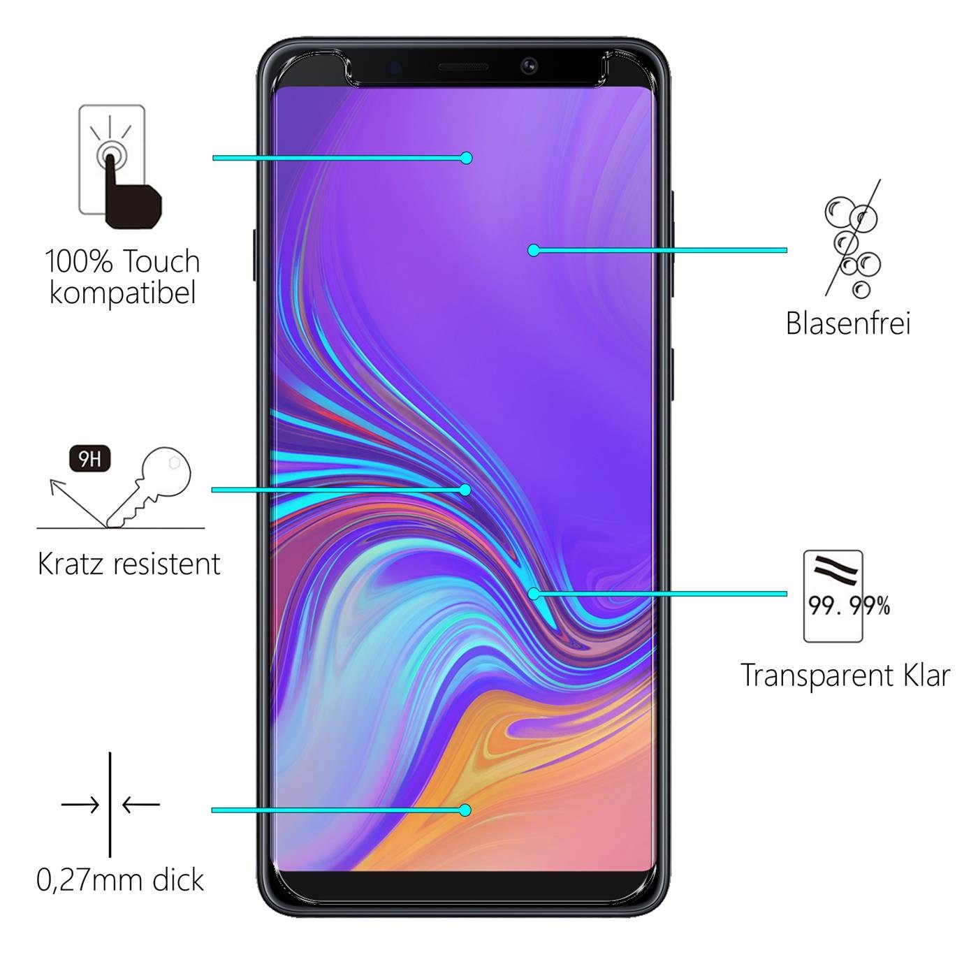 CoolGadget Schutzfolie Panzerfolie für Samsung Galaxy A9 2018, (9H Härtegrad, 2x Schutzglas, 1xReinigungset), Displayfolie Panzer Schutzfolie 2 Stück für Samsung A9 2018 Glas Folie