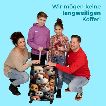 NoBoringSuitcases.com© Koffer Katze - Design - Braun - Grau - Kinder 67x43x25cm, 4 Rollen, Mittelgroßer Koffer für Kinder, Trolley