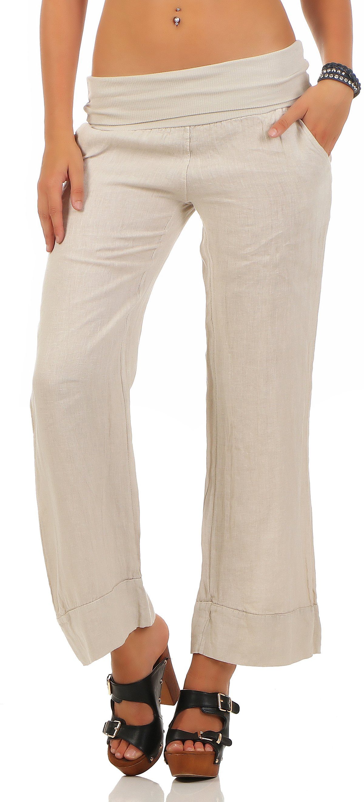 malito fashion Leinen Casual Hose 8064 beige Leinenhose than more