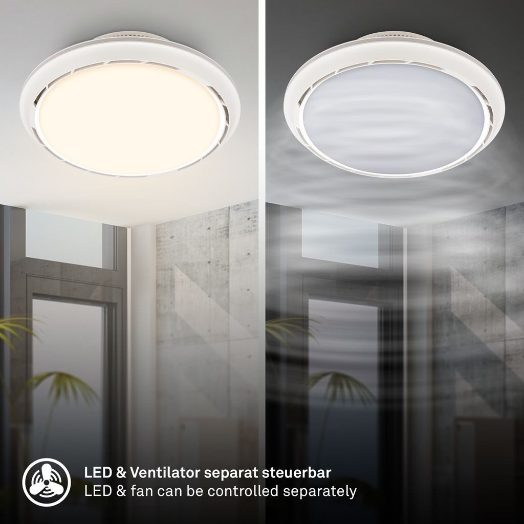 Briloner Leuchten LED Deckenleuchte Deckenventilator mit Licht CCT Fernbedienung Dimmbar, LED fest integriert, 6500K - Kaltweiß, 4000K - Neutralweiß, 3000K - Warmweiß, CCT Farbtemperatursteuerung - Warmweiß / Neutralweiß / Kaltweiß, 5500-6500K - Tageslichtweiß, 44x17,5 cm, Schlafzimmer, Wohnzimmer, Esszimmer, Flur, Küche