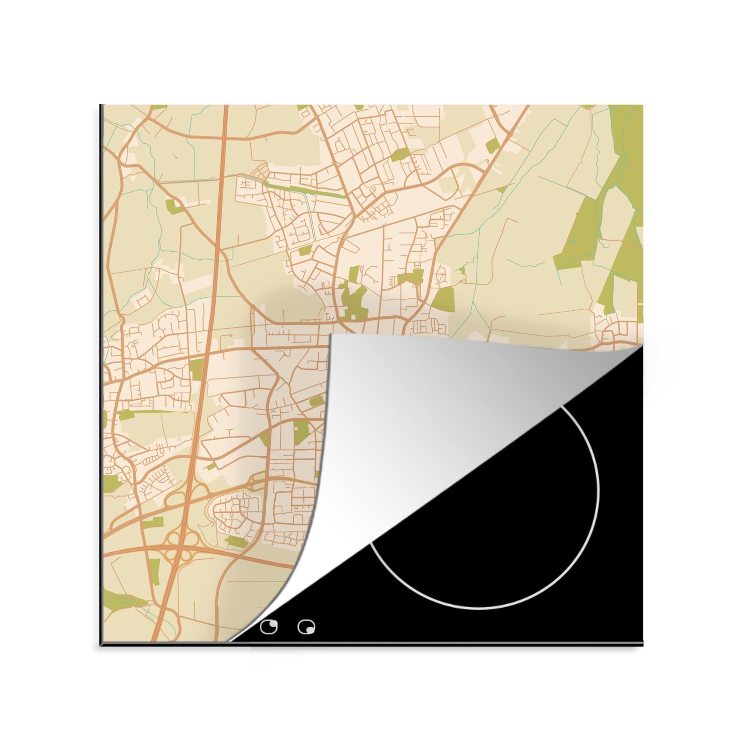 - MuchoWow Stadtplan Unna Vintage Ceranfeldabdeckung, Herdblende-/Abdeckplatte - cm, Karte für küche - Grundriss, 78x78 - Vinyl, Arbeitsplatte tlg), (1