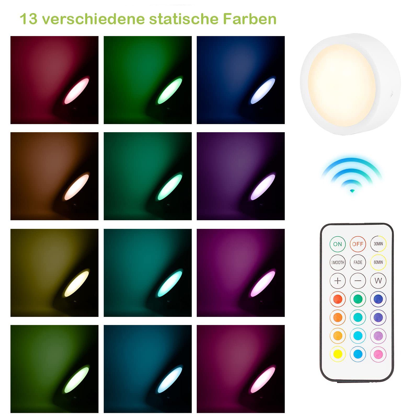 LED Sunicol Spot Timer, 1 Keller mit Farbe E26/E27 Puck Spot mit Nachtlicht Küche Fernbedienung Lichter St., RGB/3 Dimmbar LED-Leuchtmittel RGB-B Birne Lampe Glühbirnen