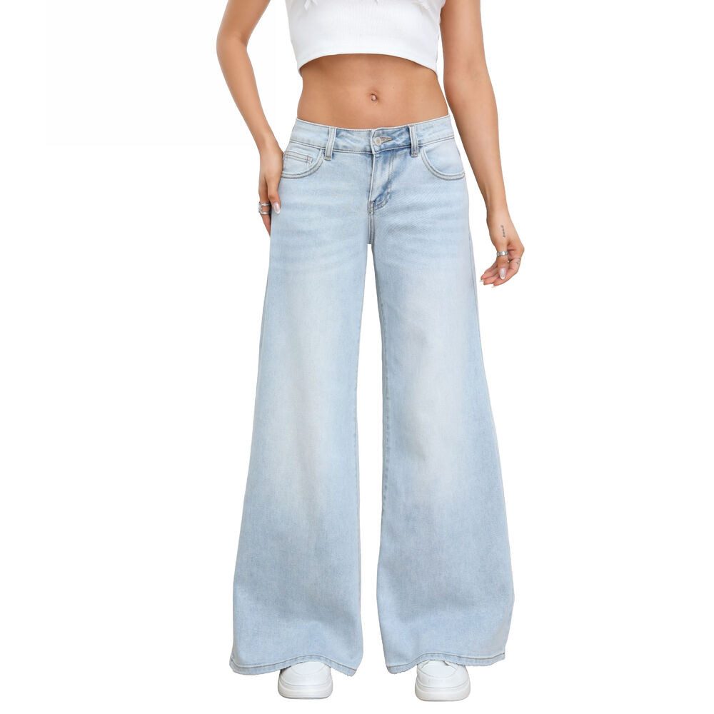 Ital-Design Low-rise-Jeans Damen Wide-Leg Jeans High Waist Casual Denim (92375272) Used-Look Stretch Relaxed Fit Jeans in Hellblau