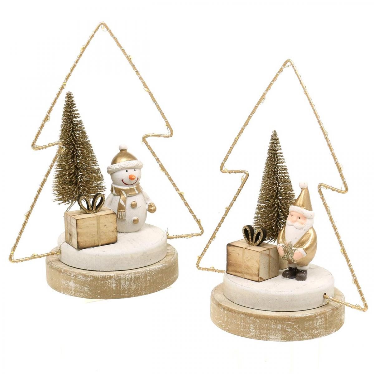 Weihnachtsmann Weihnachtliche LED-Tischdeko Tannenbaummotiv mit Schneemann/Wichtel