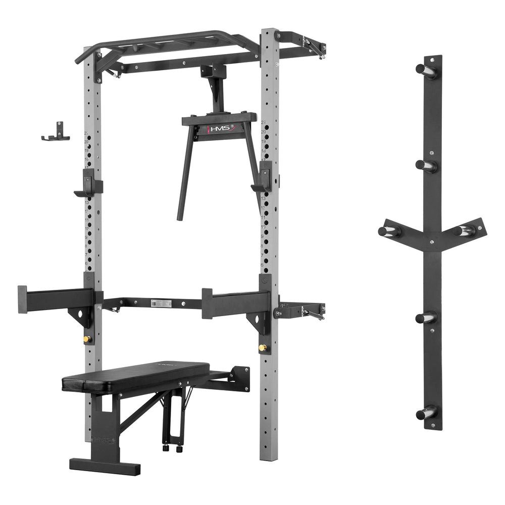 HMS Half Rack Wandrack Kraftstation Klimmzugstation, (Spar-Set, 1-tlg., 142 cm breit klappbar), wandmontiert, klappbar, multifunktional