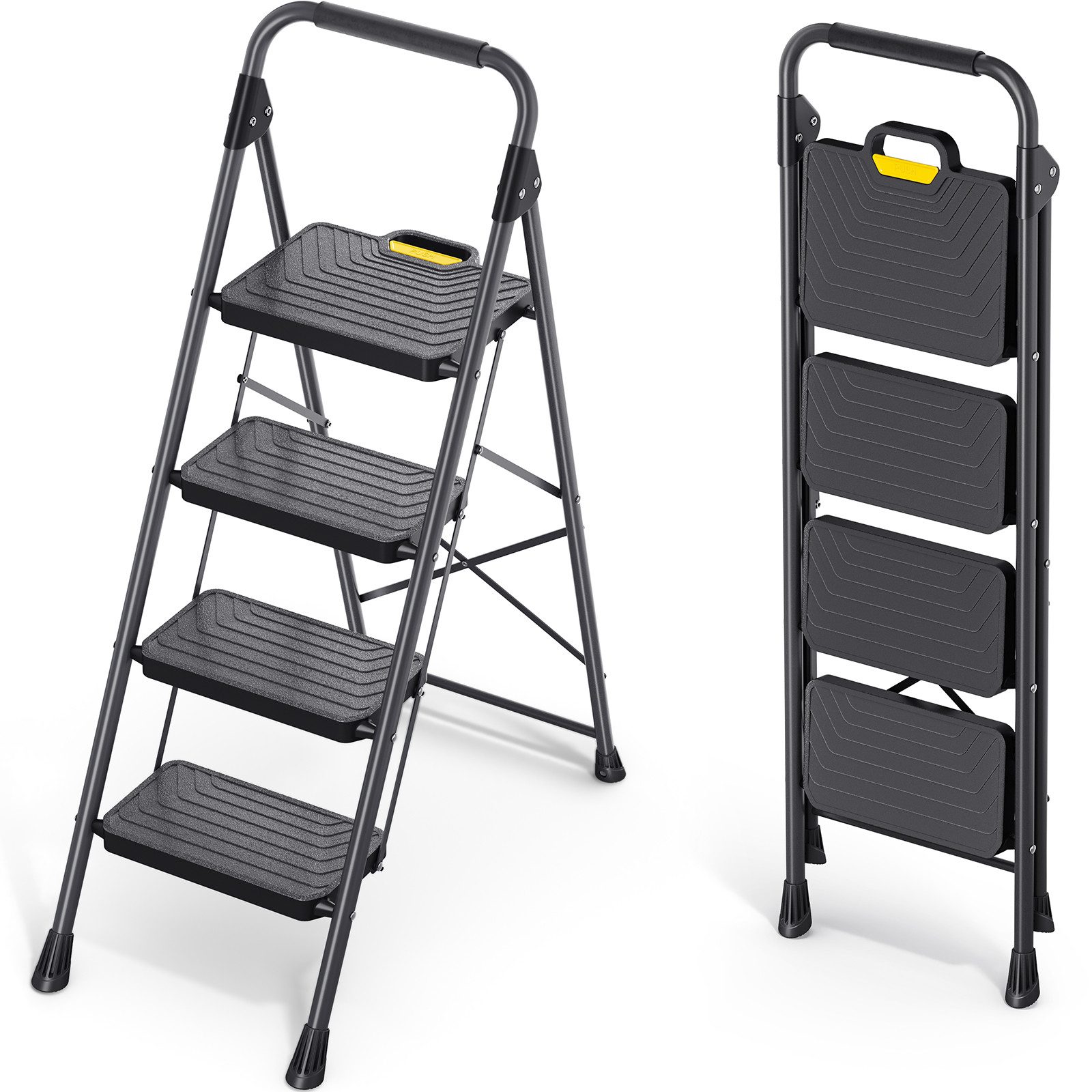 KINGRACK Trittleiter klappbar, bis 360 kg belastbar, mit breiten Anti-Rutsch-Stufen (1-St), stabiler Tritthocker für Küche und Haushalt, 4 Stufen