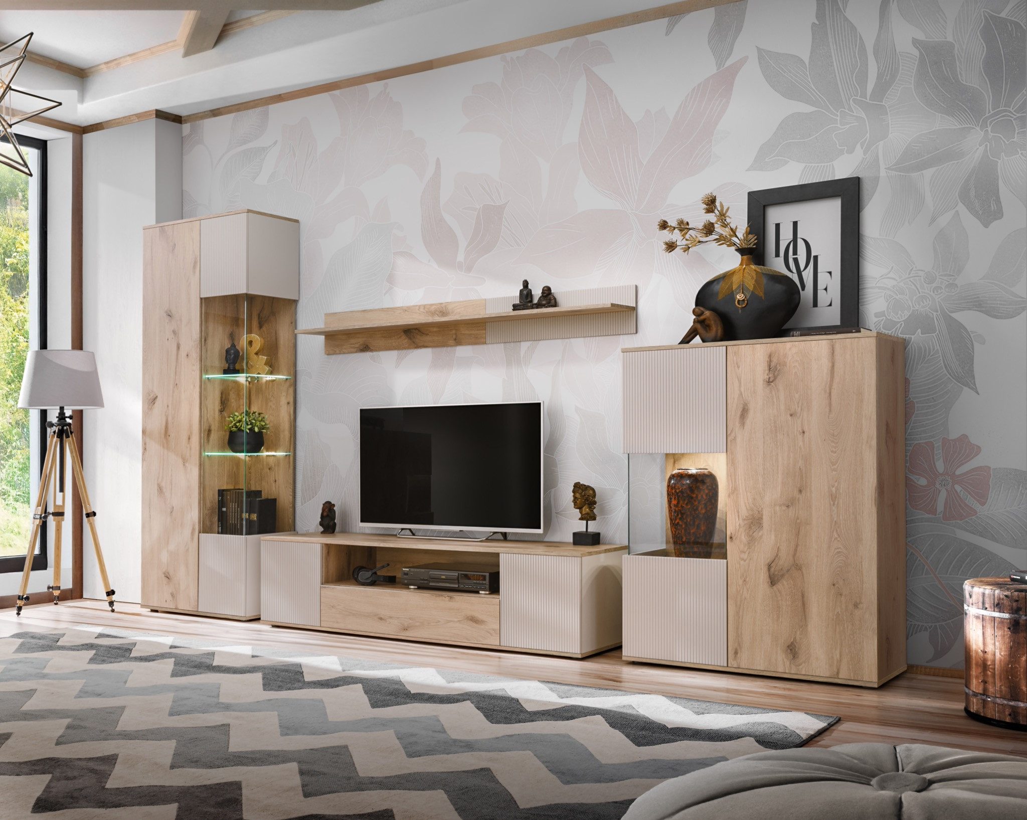 ASM-Moebel Wohnwand Wohnwand CATALINA mit Rillenfront und LED und Push - Cl günstig online kaufen