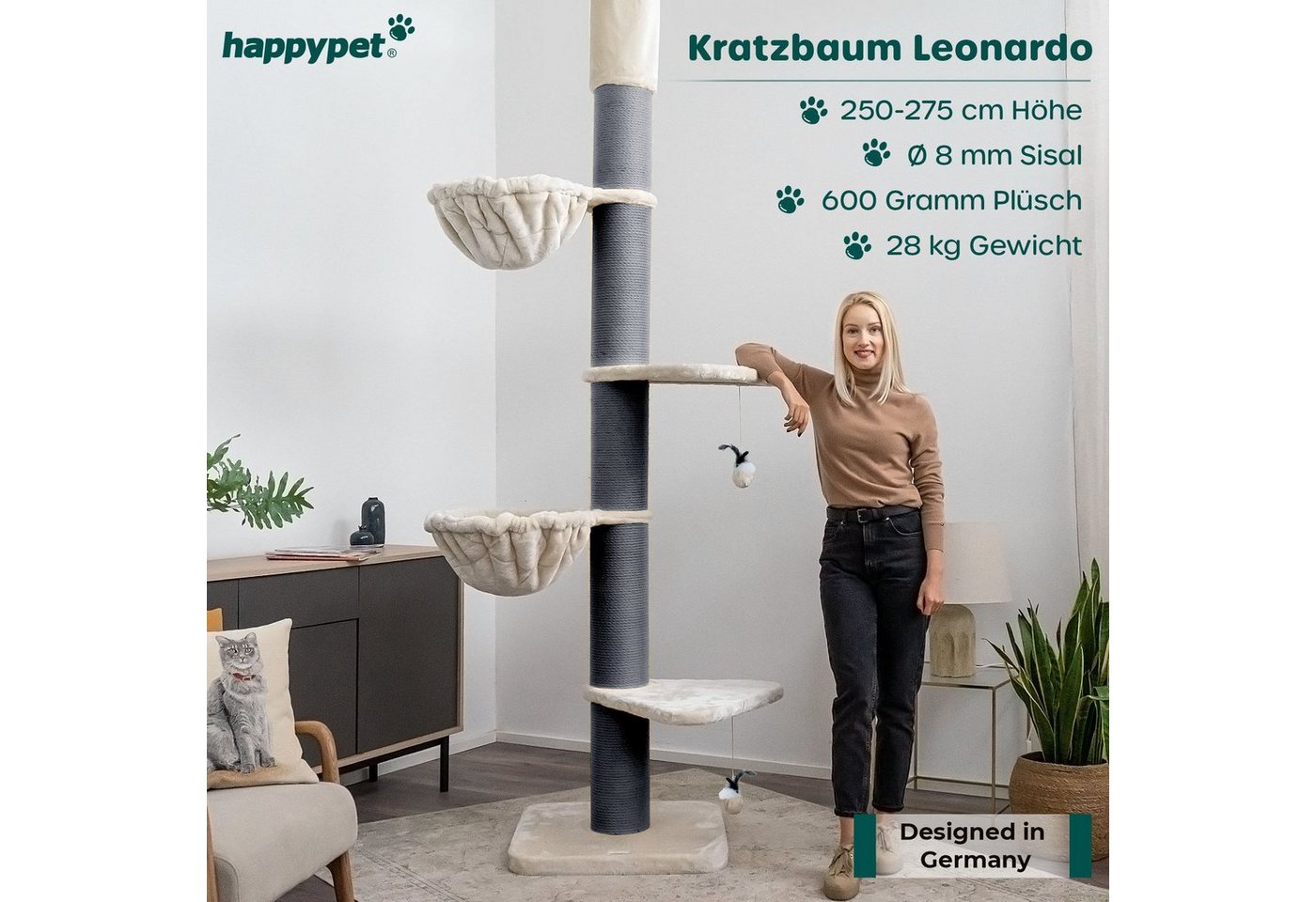 Thumbnail - Happypet Kratzbaum LEONARDO, XXL Deckenhoch, 250 bis 275 cm, Katzenkratzbaum für Maine Coon