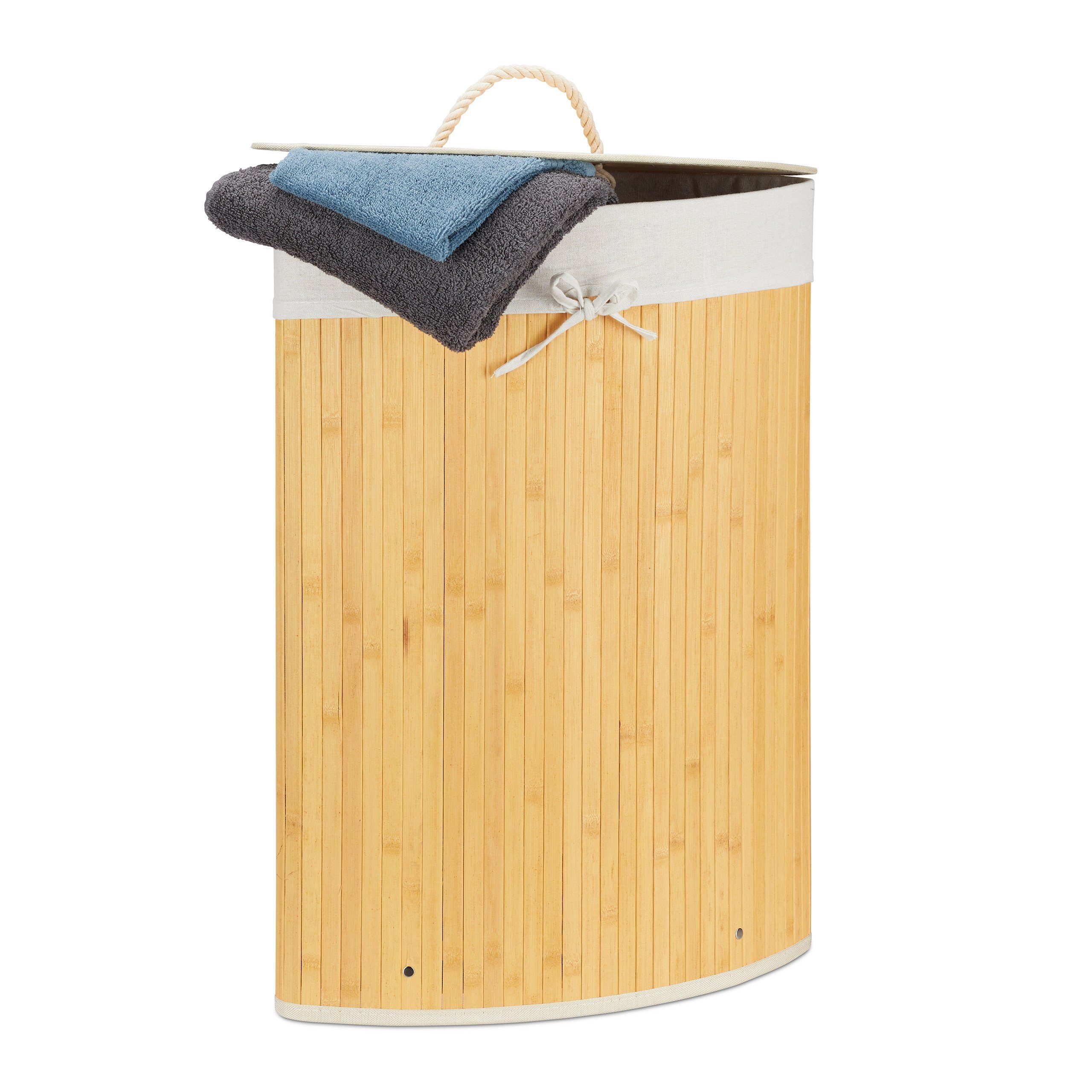 relaxdays Wäschekorb Eckwäschekorb Bambus, Creme günstig online kaufen