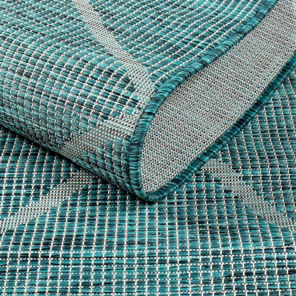 Teppich Palm, Carpet City, für 5 UV-beständig, rechteckig, Höhe: mm, blau Terrasse, Küche, gewebt Balkon, Wetterfest & flach