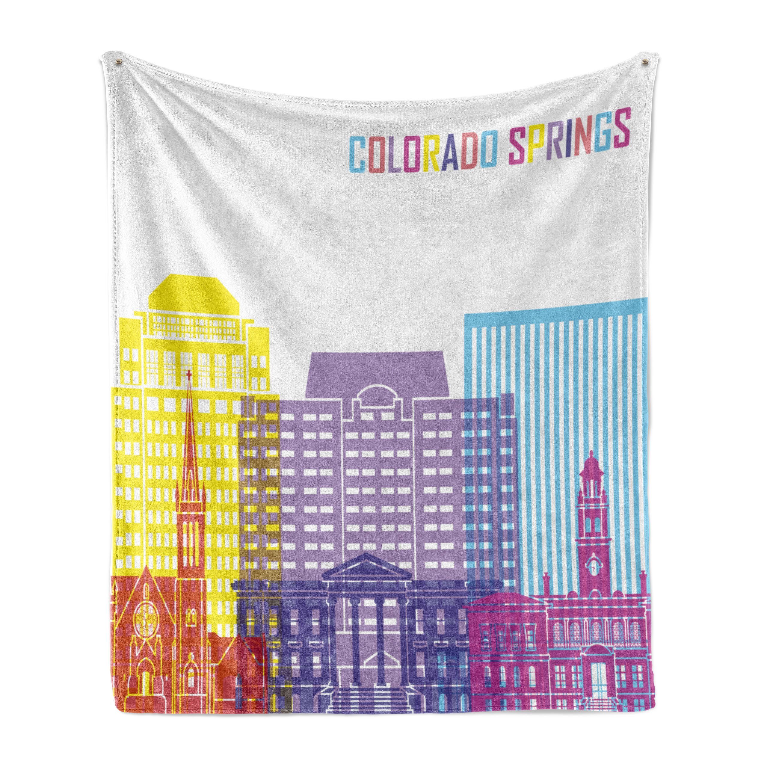 Wohndecke Gemütlicher Plüsch für den Innen- und Außenbereich, Abakuhaus, Colorado Bunte städtische Stadt-Himmel | Wohndecken