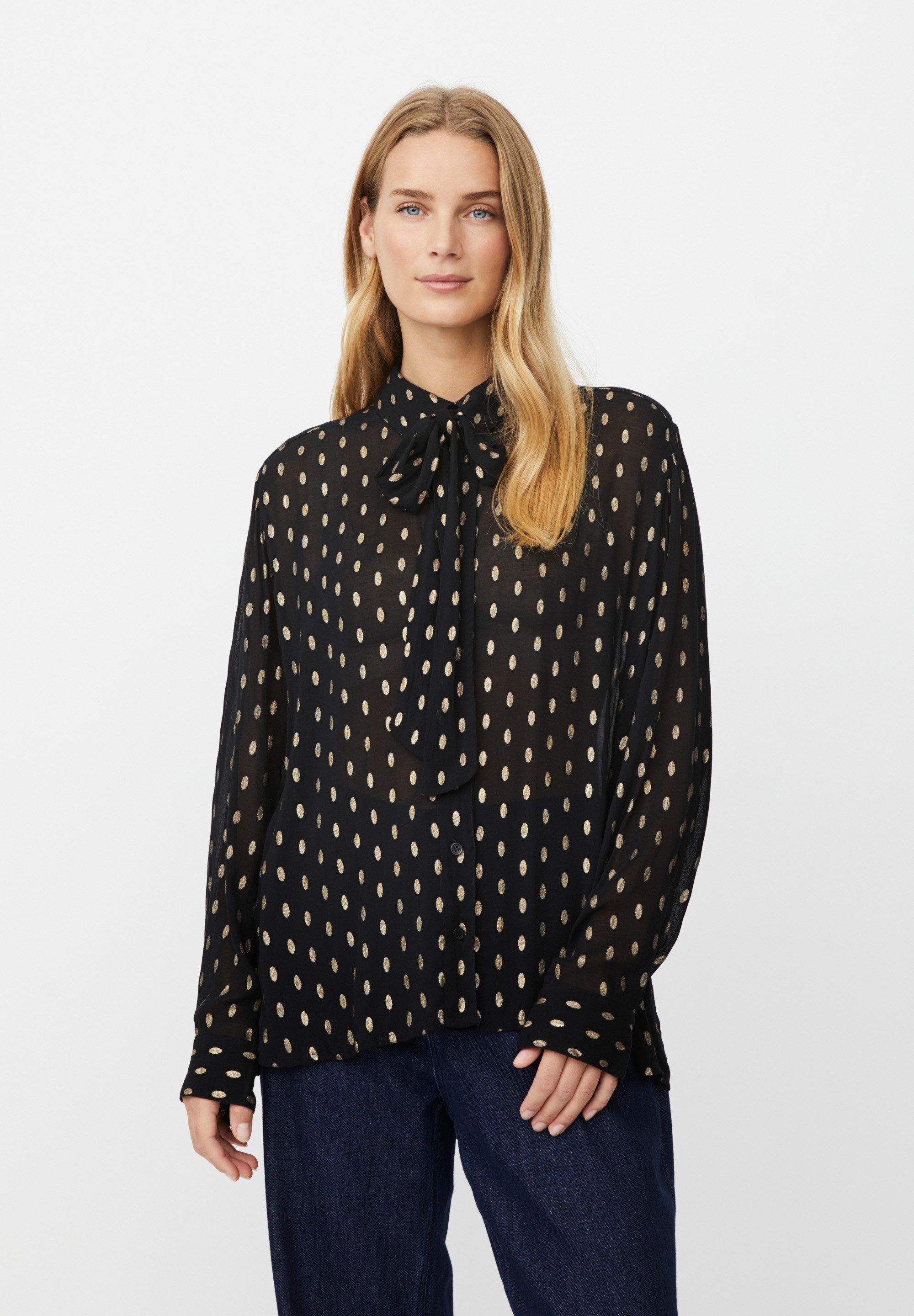 Masai Langarmbluse MaInoria leicht transparent, Bluse mit Punkten, Schleife