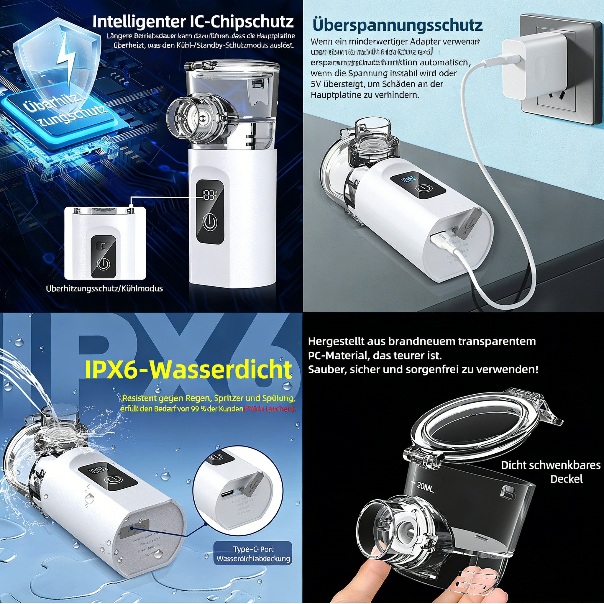 Luckice Inhalator Inhalationsgerät mit 1800mAh Akku, Inhalator für Erwachsene und Kinder, 3 Modi,Einfach zu bedienen & reinigen, Effiziente Zerstäubung für Heim – Bild 5 von 5