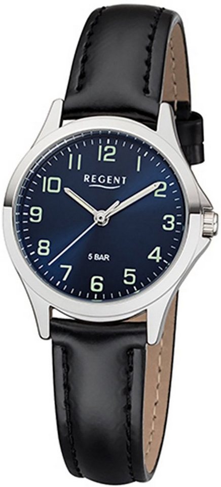 Regent Quarzuhr Regent Damen Uhr 2112417 Leder Quarz, Damen Armbanduhr  rund, klein (ca. 29mm), Lederarmband, mit Leuchtziffern- und zeigern